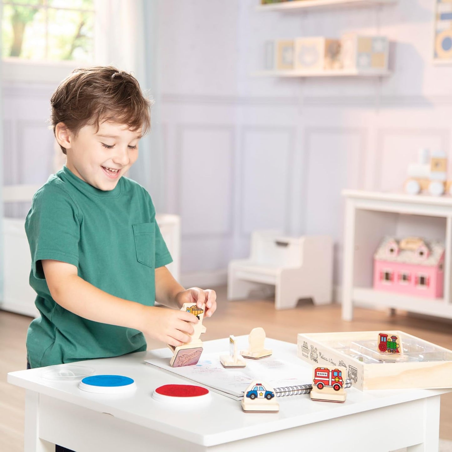 Melissa & Doug My First Wooden Stamp Set - Vehicles Kids Art Projects, Stamps with Washable Ink, Vehicle Toys for Kids Ages 4+