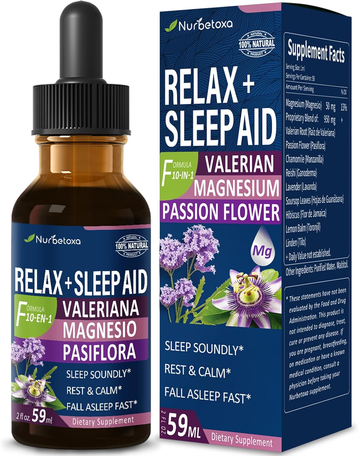 Valerian Root Sleep Aid Drops, Gotas de Glicinato y Citrato de Magnesio, Pasiflora y Valeriana para Dormir Profundamente adulto, Magnesium Citrate & Passionflower Extract Liquid Tincture.2oz