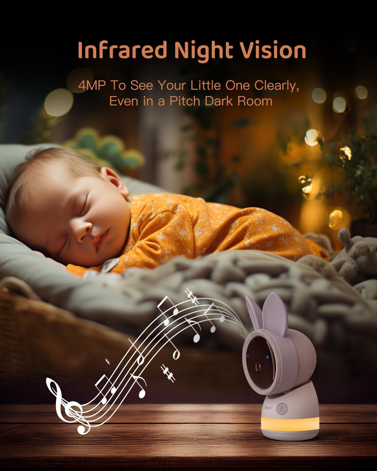 ARENTI 2.4G&5G Smart Baby Monitor with Camera and Audio, 5’’ WiFi/No-WiFi 4MP Split Screen with Night Light, Smoothing Lullabies, Cry&Motion Detection, Temp&Humidity Senor, Free APP with Motion Video