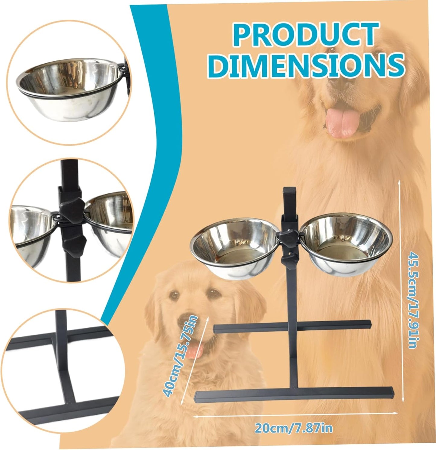 Elevated Dog Bowls, Height Adjustable Dog Bowl Stand, Sturdy Iron Tall Dog Bowl Stand with 2 Bowls, Dog Bowl Stand Ideal for Large or Old Dogs