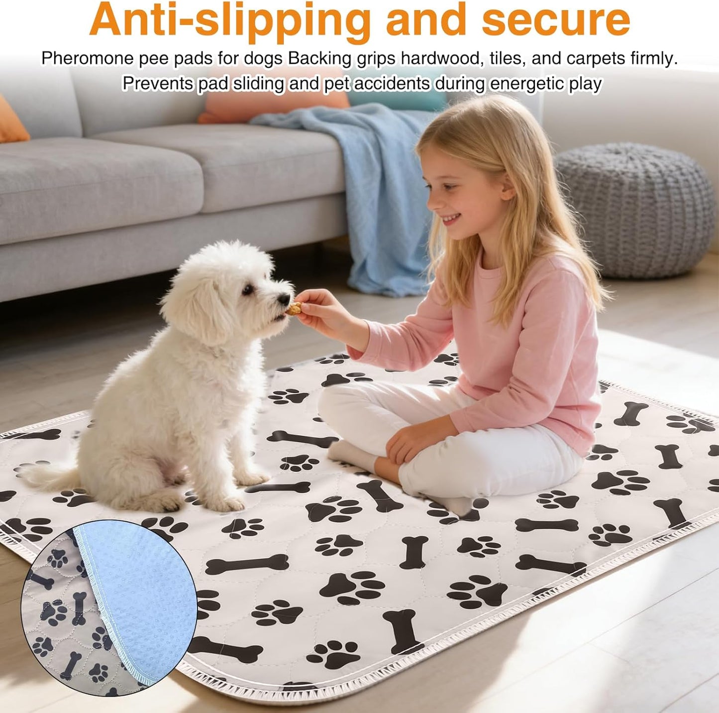 Puppy Pads with Pheromones, Washable Puppy Pee Pads for Dogs & Cats -Leak & Odor Proof, Non-Slip Base Training Pads for Home & Travel, Easy to Clean & Reusable (Medium: 27.5" × 31.5")
