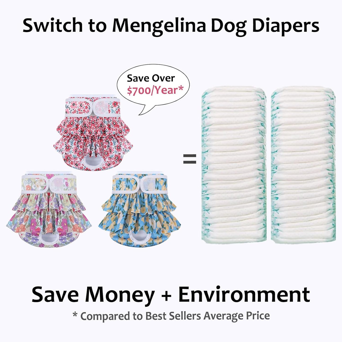 Washable Dog Diapers Female 3 Pack Reusable Premium Highly Absorbent Doggie Diaper, Flexible Puppy Diaper, Durable Leak-Proof Leopard Dog Diapers for Period Heat Incontinence Puppy Training, XS