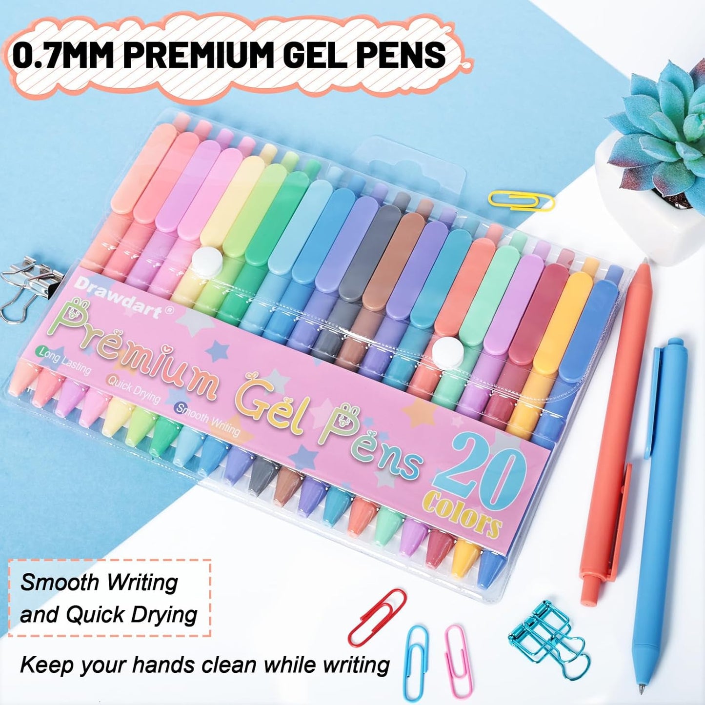 Gel Pens 20 Colors Retractable Quick Dry Ink Pens Fine Point 0.7mm, Smoooth Writing Pens Multicolor for Journaling, Drawing, Doodling, and Note Taking, Multicolor, 20-Count