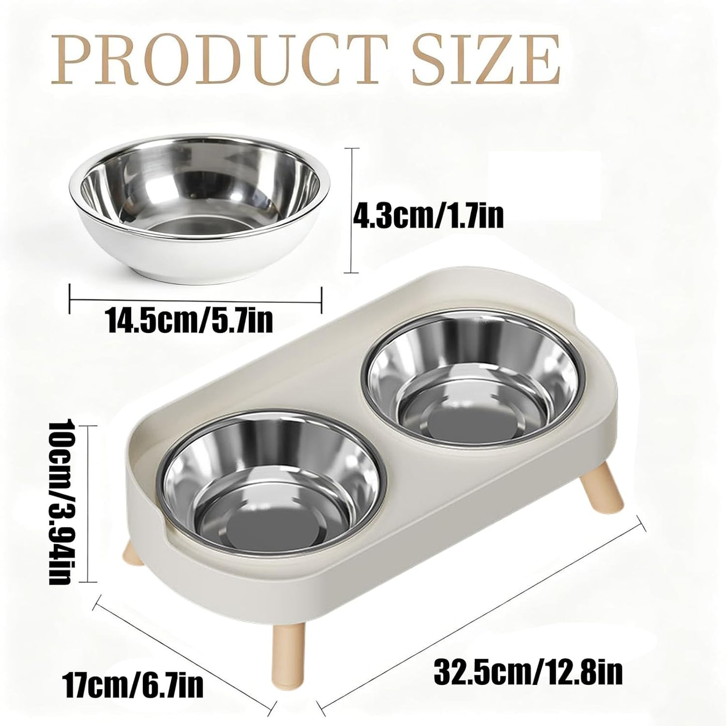 Elevated Pet Food Bowls - Stainless Steel Cat Dishes, Raised Stand with Comfortable Height, Kitten Feeding Set with Non-Slip Base, Dog Cat Dining Station, Food Bowls for Home Apartment Garden Patio