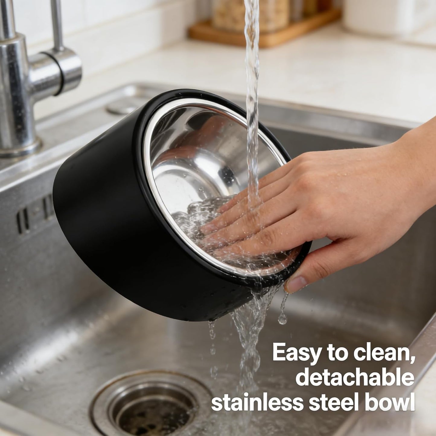 15° Tilted Elevated Dog Bowl, Non-Slip No-Spill Stainless Steel Pet Feeder, Detachable 2-in-1 Food & Water Dish for Medium Dogs (Like French Bulldog) and Cats, Anti-Choke, Black (Size M)
