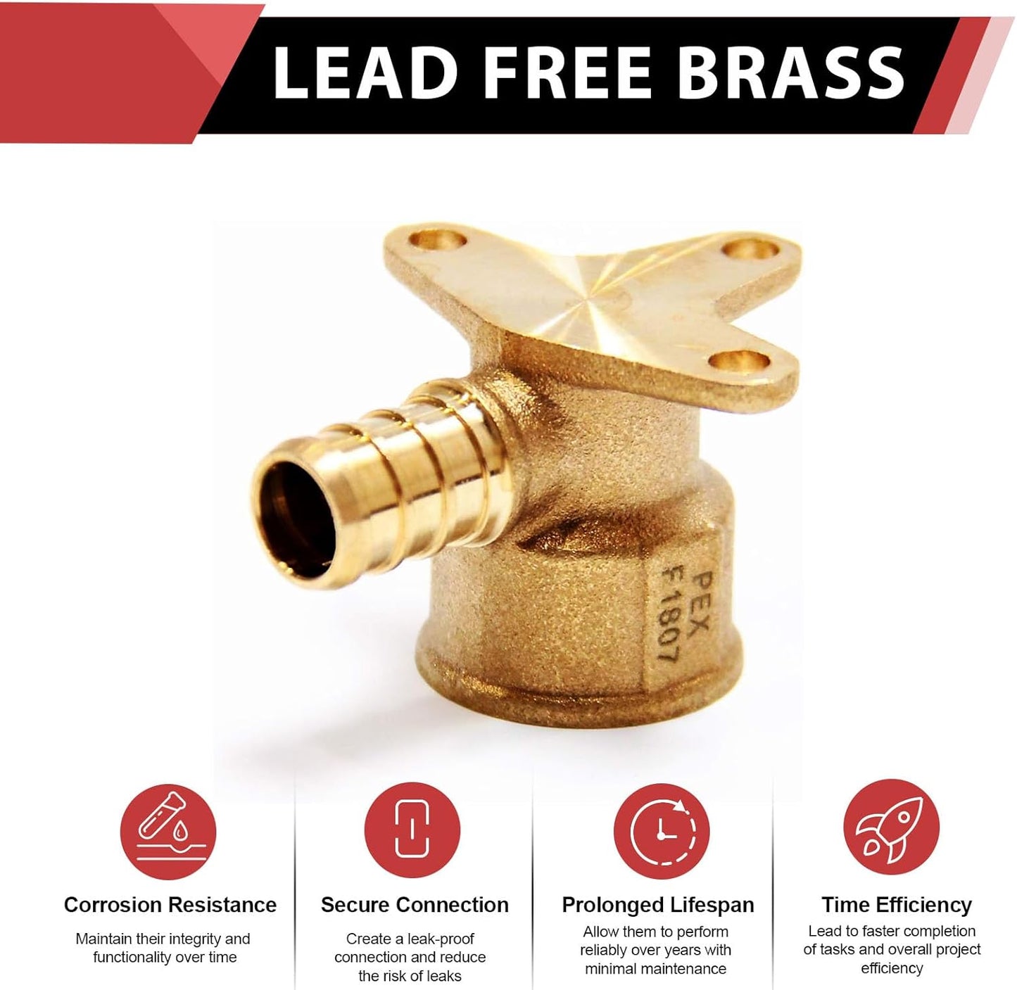 (Pack of 10) EFIELD Pex Drop-Ear Elbow Brass Crimp Fitting 1/2 Inch x 1/2 Inch Female NPT, ASTM F1807,(PEX1807159)