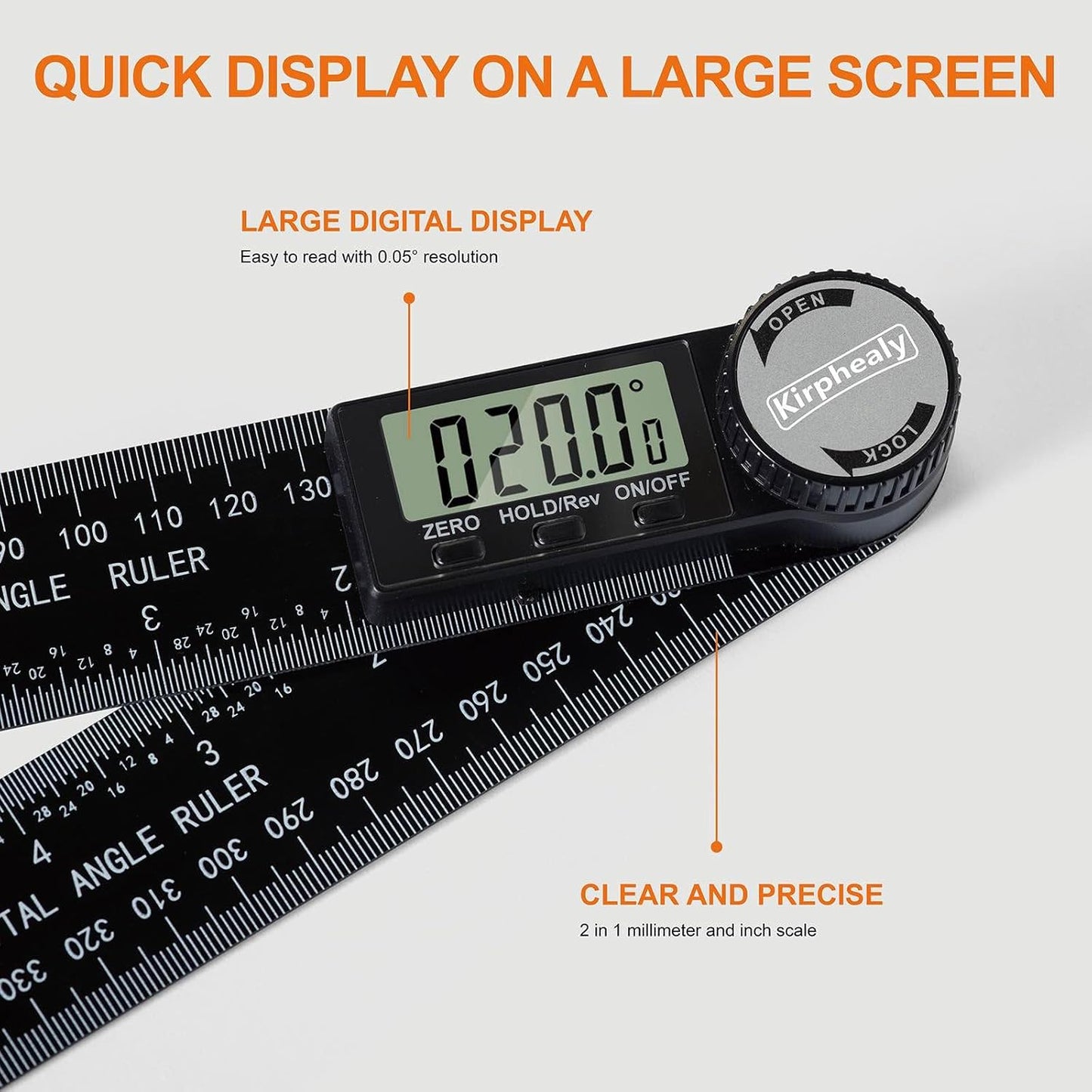 Digital Angle Finder Protractor, 7inch 200mm Angle Gauge Professional Measuring Tool, Third Generation Adjustable Angle Ruler, Quick Display for Carpentry Construction and Home Improvement