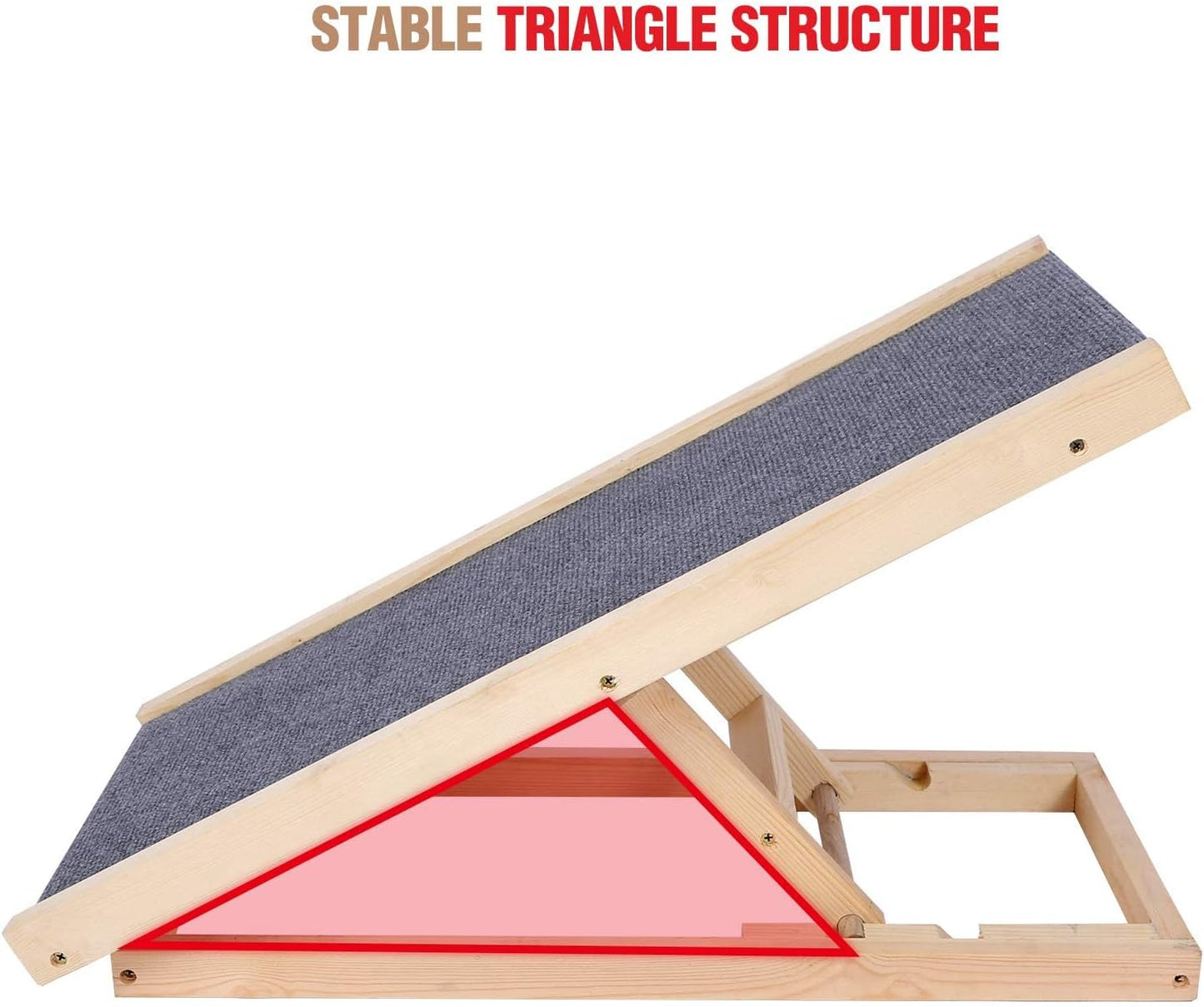 Wooden Pet Ramp for Dogs and Cats, Dog Ramp Height Adjust from 11.8 inches to 15.7 inches with Non Slip Carpet Surface, Supports up to 110lb Great for Older Animals (NO Side Rails)