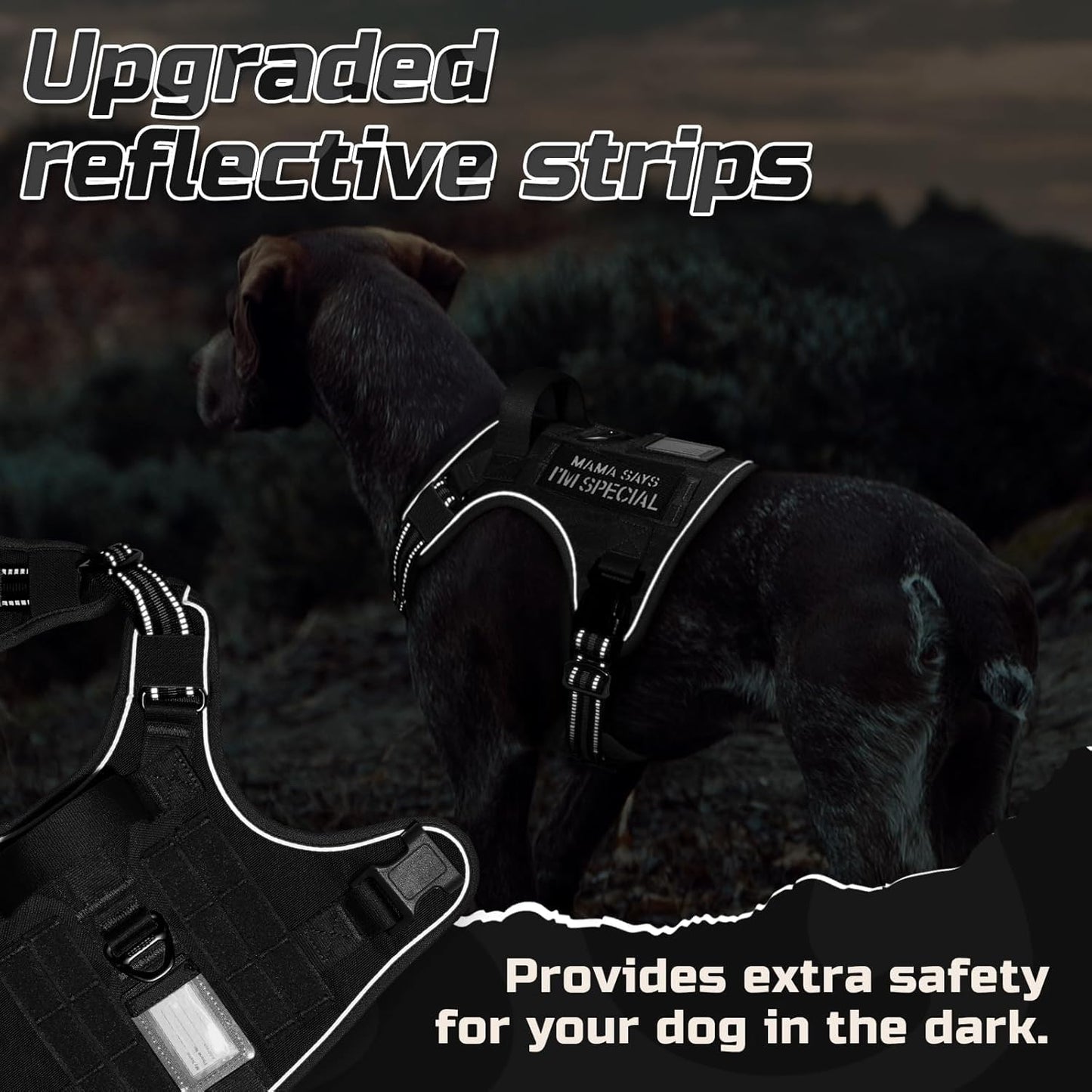 rabbitgoo Tactical Dog Harness for Large Dogs, No Pull Military Service Vest with Handle & Molle, Easy Control for Training Walking, Adjustable Reflective Straps, Black, L