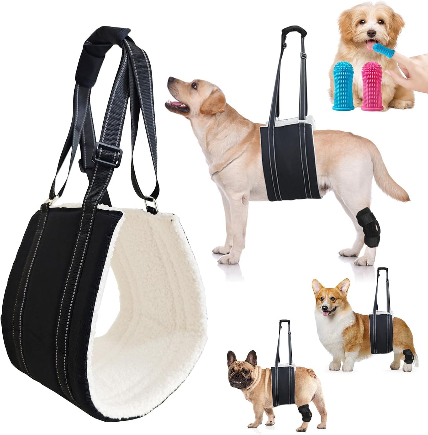 2 Pack Medium Dog Adjustable Lift Harness Sling Lift Support for Weak Rear Legs Knee Brace Leg Support for Senior Disabled and After ACL Surgery Dogs Sling with Knee Brace