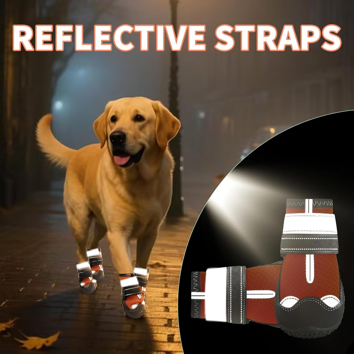Dog Booties,Waterproof Dog Shoes for Large Medium Small Dogs,Suitable for Summer Hot Pavement,Adjustable Non-Slip Rubber Paw Protector (Orange, #8 (Width 3.0 inch) for 74-91 lbs)