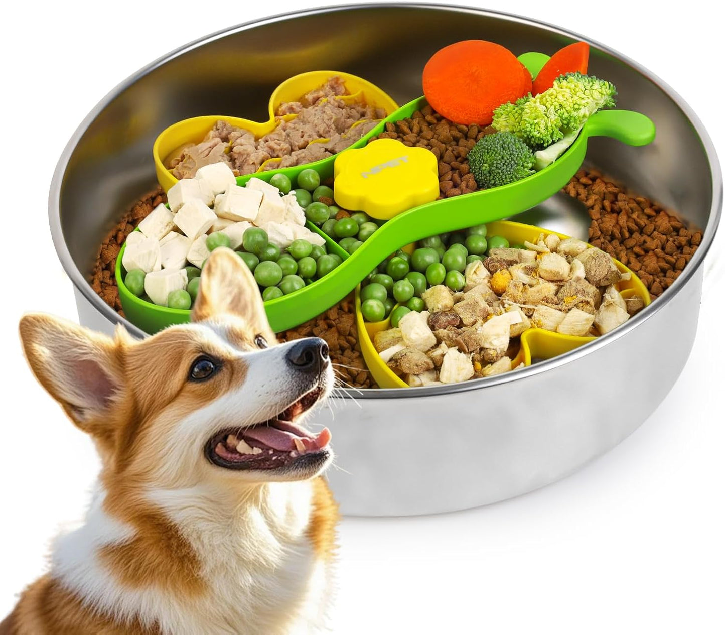 NPET Slow Feeder Dog Bowls for Large Dogs, Stainless Steel Pet Bowls Suitable for Dry, Wet, and Raw Food, Detachable Puzzle Toy for Food Training