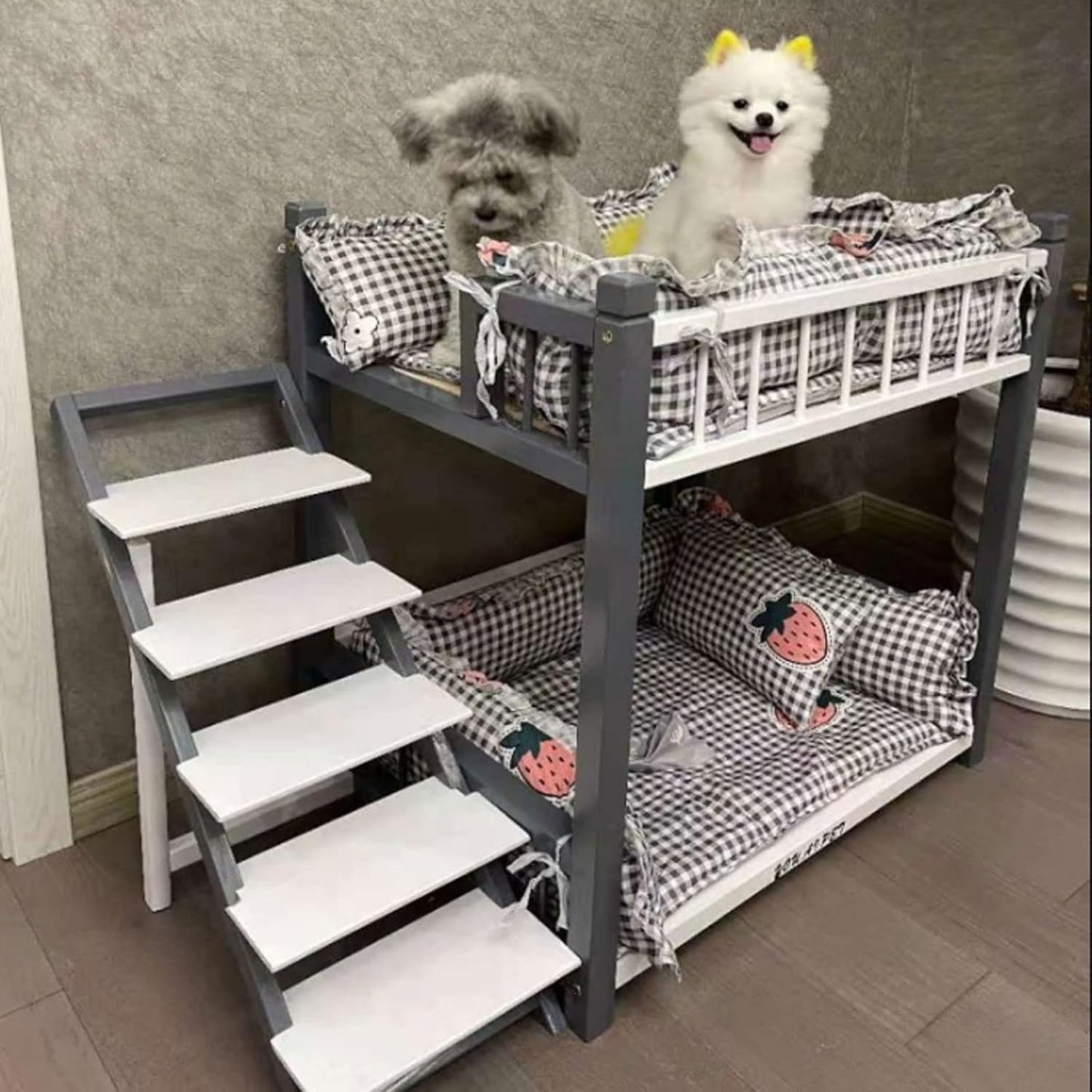Dog Bed Double-Layer Wooden Dog Bed Elevated Pet Bed Frame Double Dog Bed Pet Sofa with Steps Dogs Stairs Suitable for Cats and Small Dogs for Dogs Pet Cat (A)