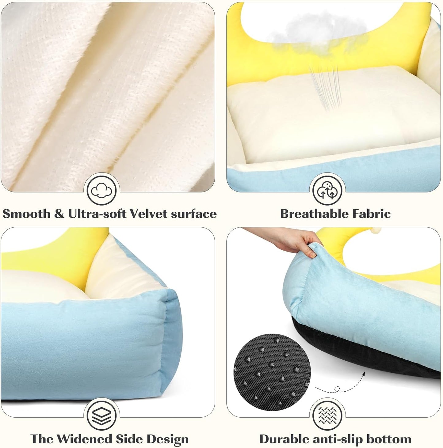 RAIN QUEEN Cat Bed, Cat Beds for Indoor Cats Washable, Orthopedic Fluffy Calming Sleeping Super Soft Plush Pet Bed for Dog and Cat with Anti-Slip Bottom (25.6" x 22.8" x 7.1")