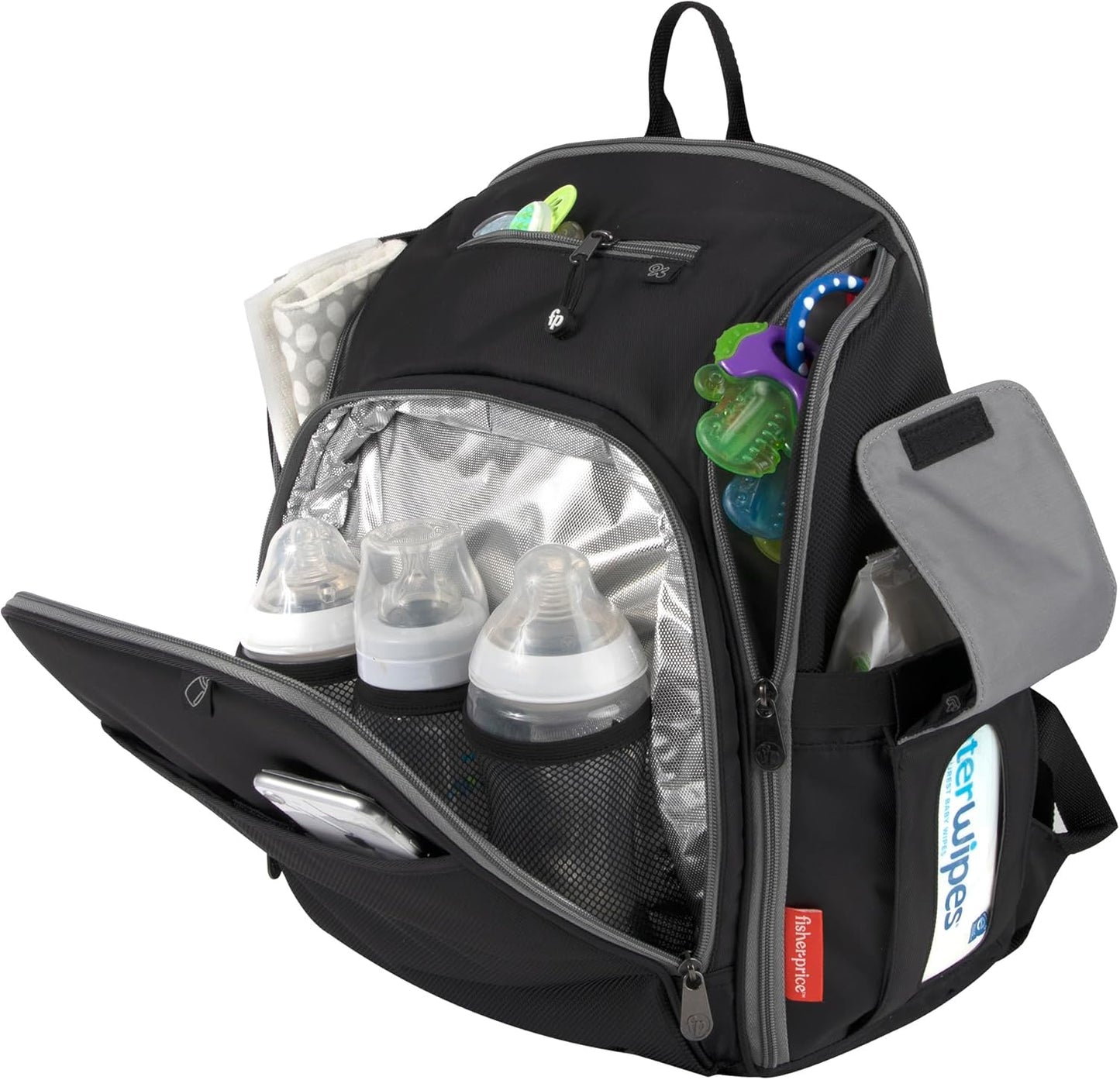 Fisher-Price Fastfinder 3 Piece Set Diaper Bag Backpack for Moms & Dads with Changing Pad and Wipes Pocket