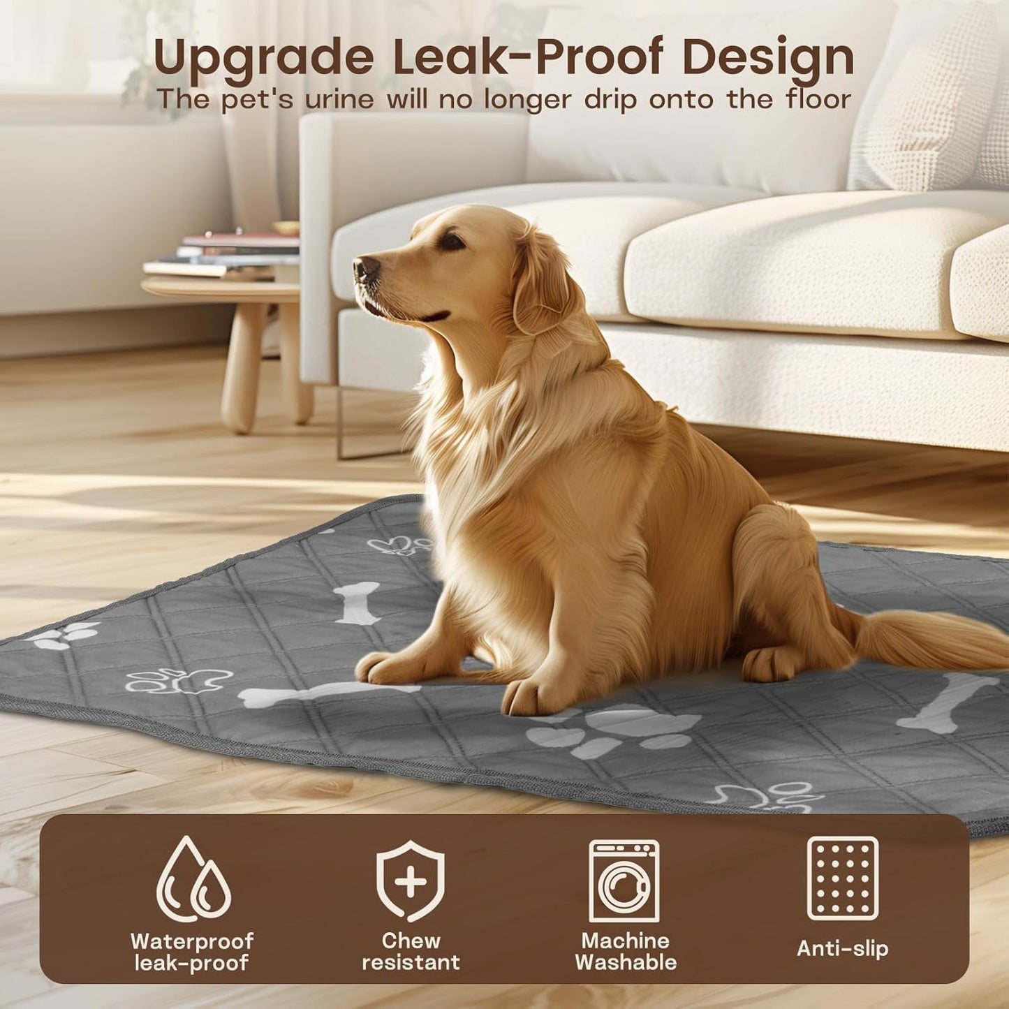 Washable Pee Pads for Dogs, 2 Pack Absorbent Reusable Puppy Pads Dog Training Pads, Waterproof Non-Slip & Leak-Proof Potty Whelping Pad for Playpen, Crate, Bed, Potty Training 24"x18"