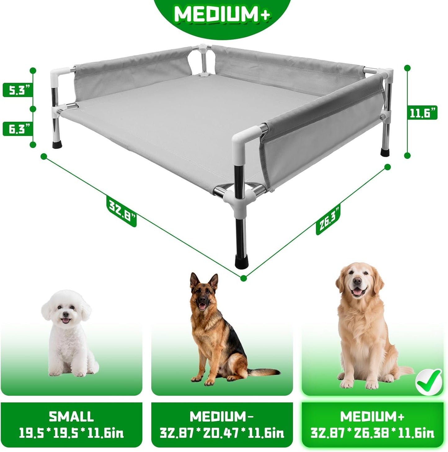 Makerfire Elevated Dog Bed, Raised Dog Sofa Bed for Medium Dogs, Detachable Cooling Indoor/Outdoor Pet Cot with Non-Slip Feet, Polyester Cotton (33''L x 26.5''W x 11.6''H)