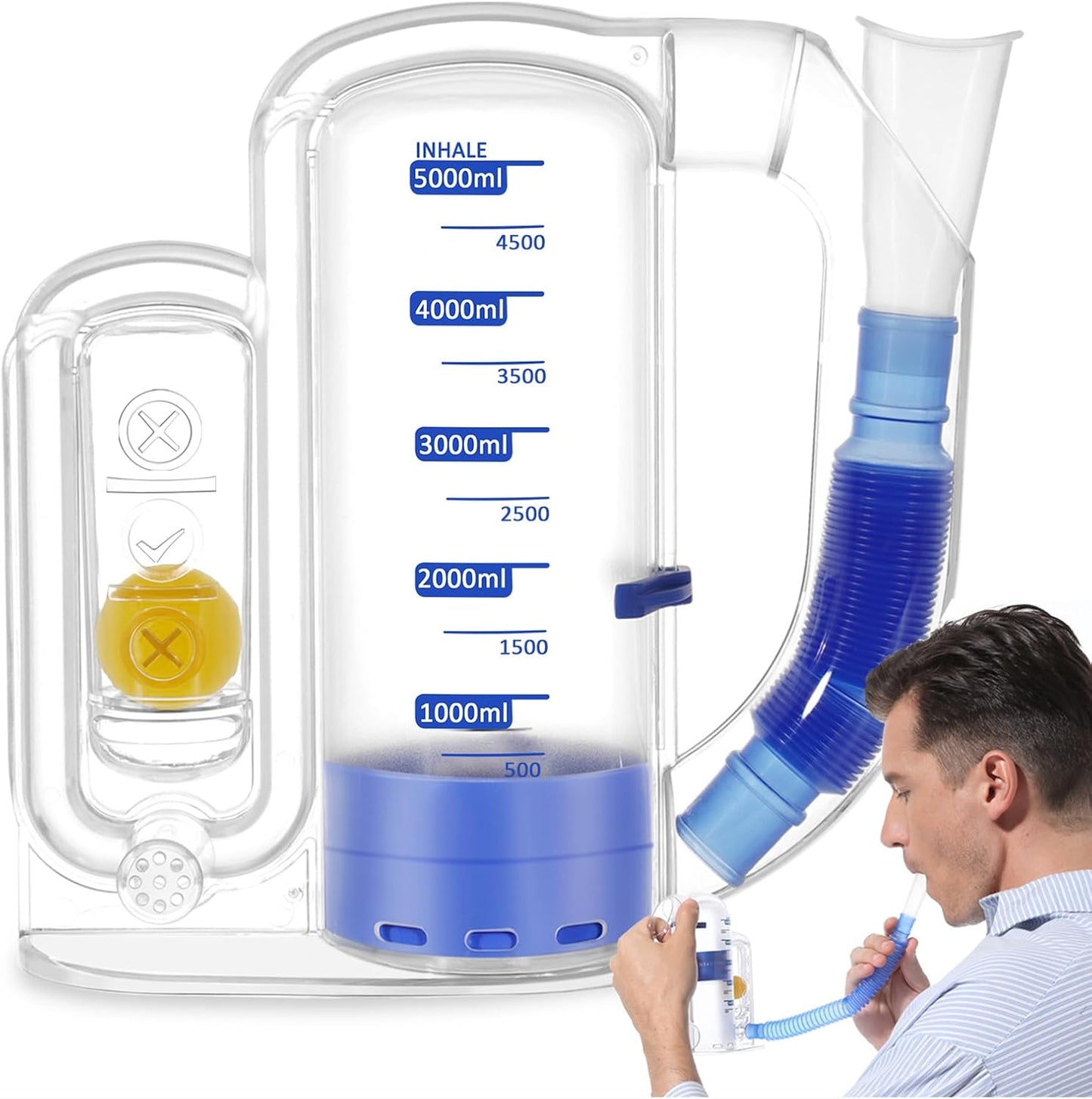 Incentive Spirometer Adult, Breathing Exercise Device for Lungs, 5000ml Capacity for Deep Inhalation, Durable Medical-Grade PC Material | Airflow Indicator for Steady Inhalation Practice
