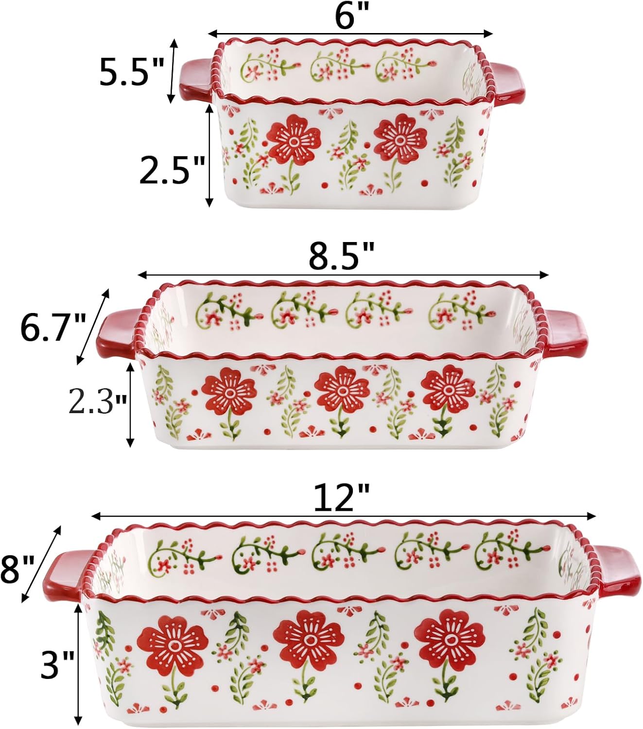 Coloch 3 Pack Ceramic Baking Dishes, Rectangular Bakeware Set Hand-painted Lasagna Pan Porcelain Serving Bakeware for Pasta, Chicken, Kitchen, Banquet, Microwave and Dishwasher Safe