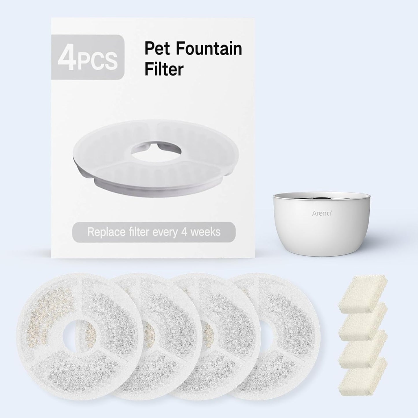ARENTI Fountain Filter Replacement Filters for Cat Water Fountain, Arenti Pet Feeder1 Kit Fountain, 4PCs, Replace the Filter Every 4 Weeks