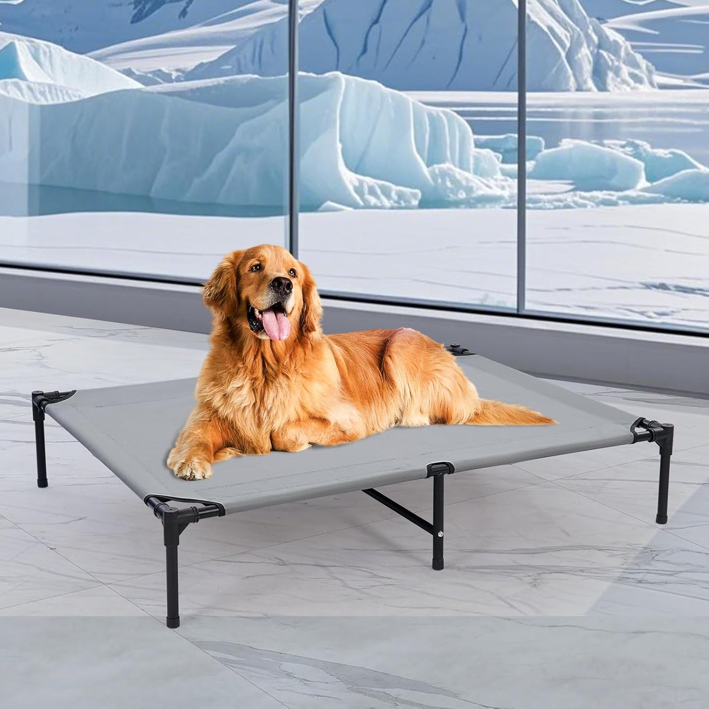 42'' Outdoor Elevated Dog Bed with Six Support Feet, Chew-Proof Raised Dogs Bed, Washable & Breathable Cooling Dog Cot Beds Medium Large Size Dogs, Outdoor Pet Hammock Beds, Outside Pet Beds(Large)