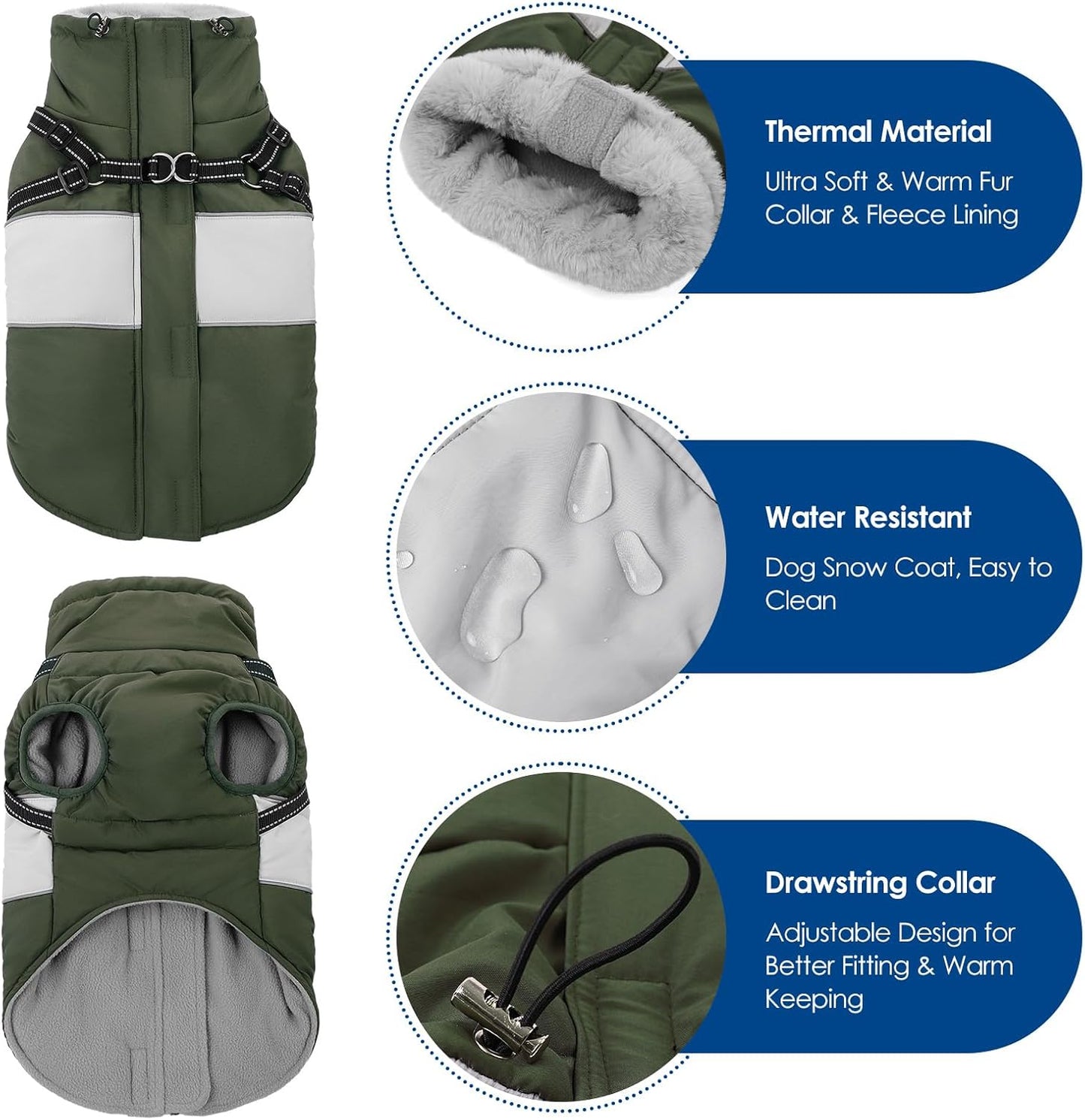 KOESON Dog Coat, Windproof Dog Winter Coat with Harness Built in for Extra Large Dogs, Waterproof Reflective Pet Snow Jacket with Warm Fleece Lining for German Shepherd, Labrador Retriever