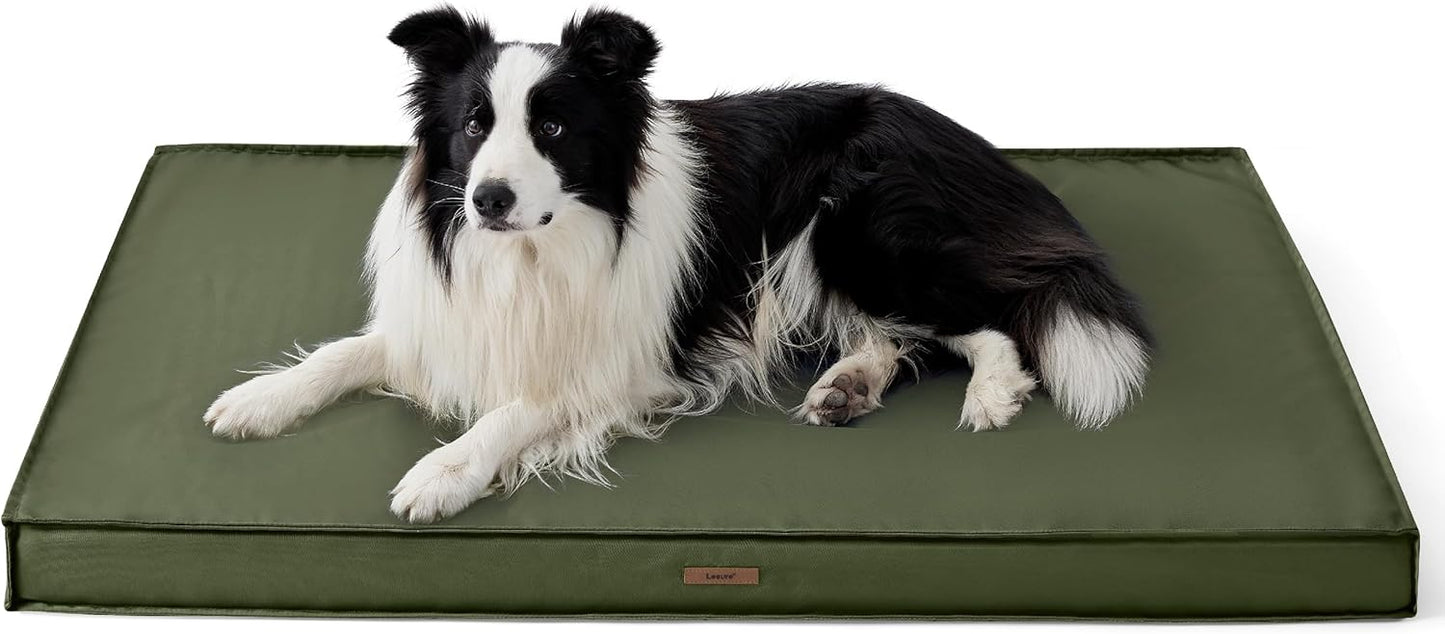 LE SURE Outdoor Waterproof Dog Crate Bed Large Sized Dog, Orthopedic Egg Crate Foam Pet Bed with Oxford Fabric Surface and Removable Washable Cover, Pet Mat 35''x22'', Green
