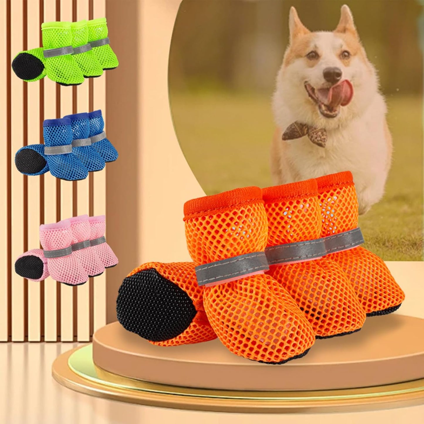 Breathable Dog Shoes,Summer Dog Paw Protector Anti-Slip Socks,Dog Outdoor Booties with Rubber Soles for Hiking and Running_M(Pink)
