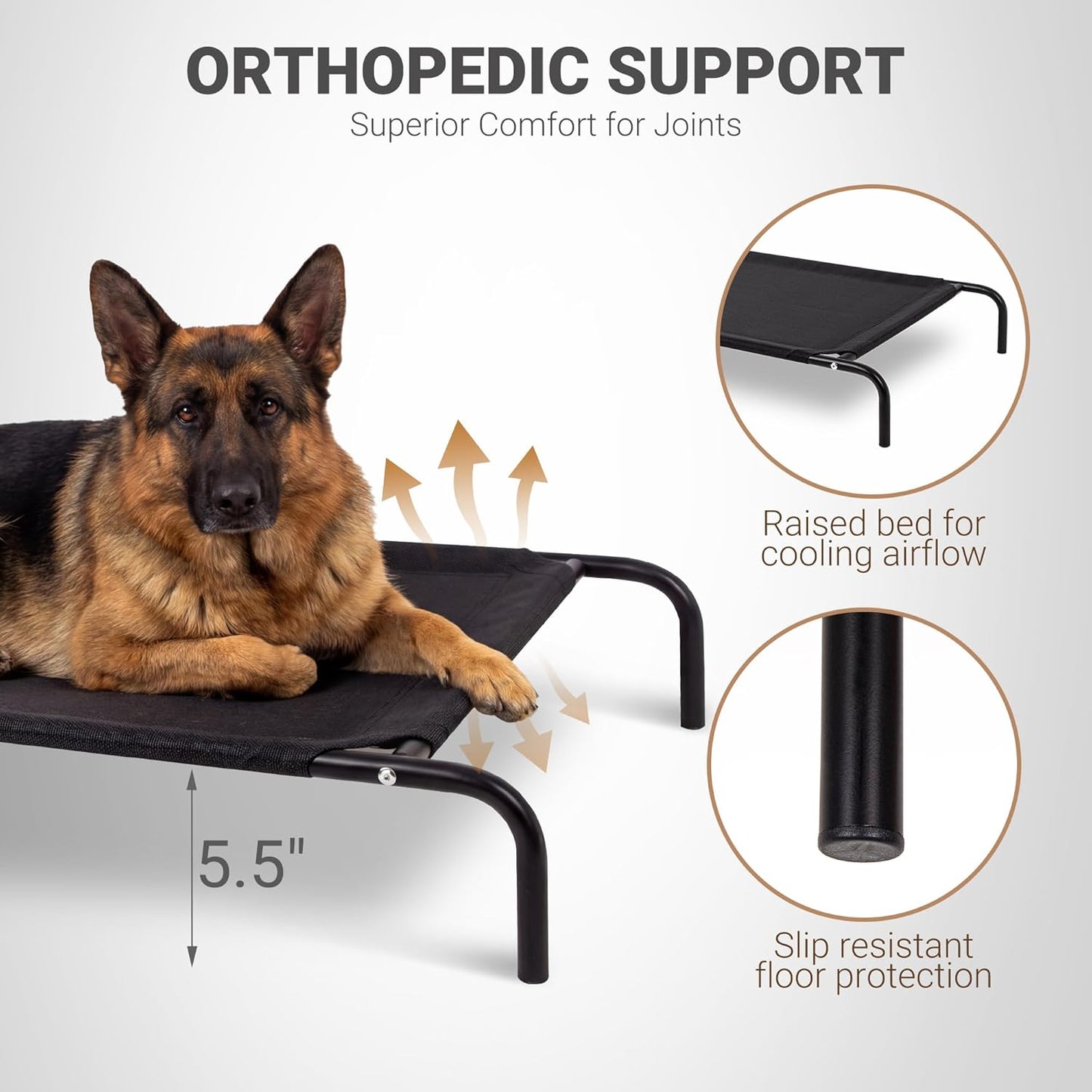Elevated Outdoor Dog Bed with Fan - Cooling Dog Bed for Large Dogs, Waterproof Cot Easy to Assemble, 3 Wind Speed, Raised Dog Bed with Washable Mesh Cover, Durable, Non Slip, Up to 105 lbs