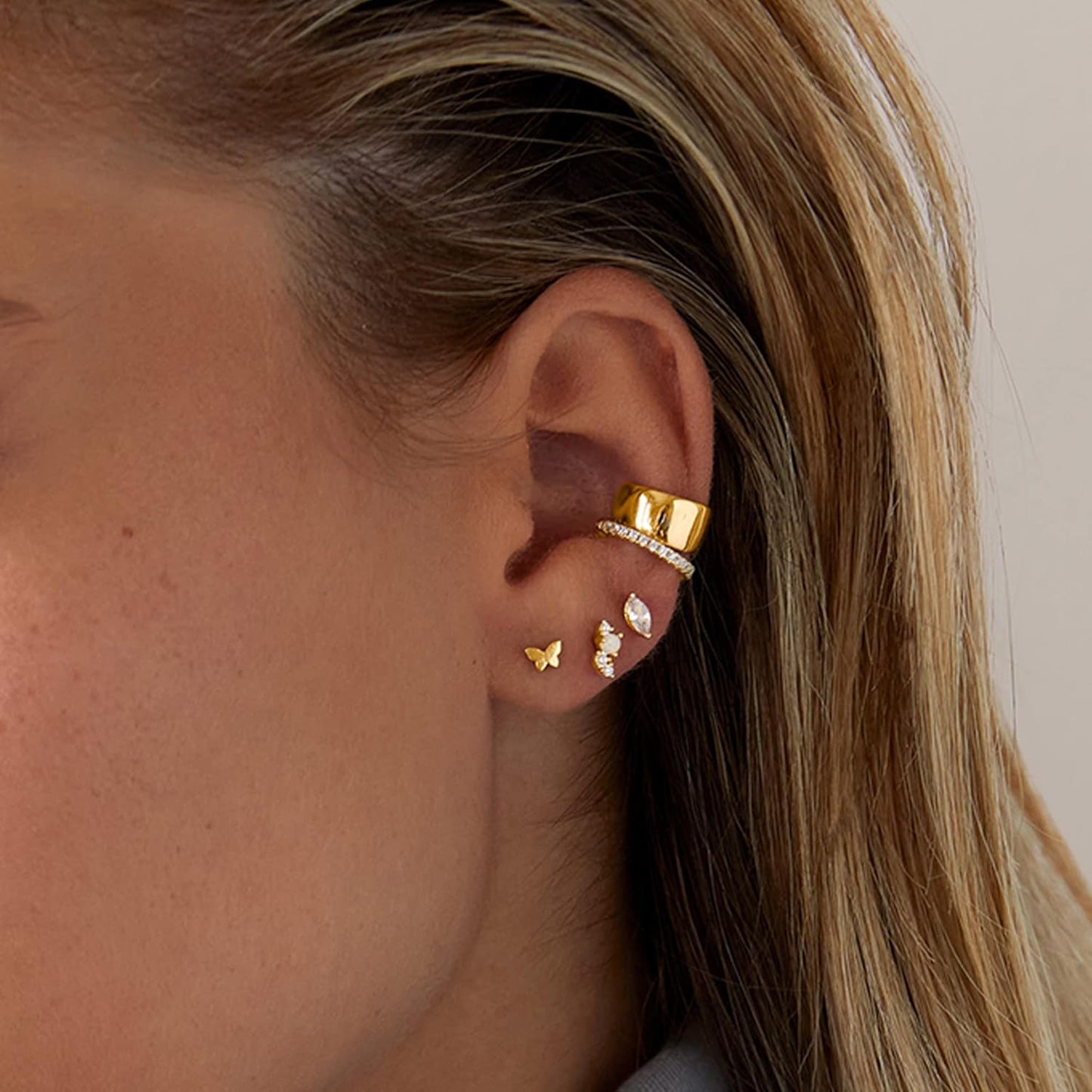 PAVOI 14K Gold Plated Sterling Silver Posts Dainty Mini Multi-Shape Flat Back Stud Earring Pack for Women | Helix Cartilage Piercing Jewelry