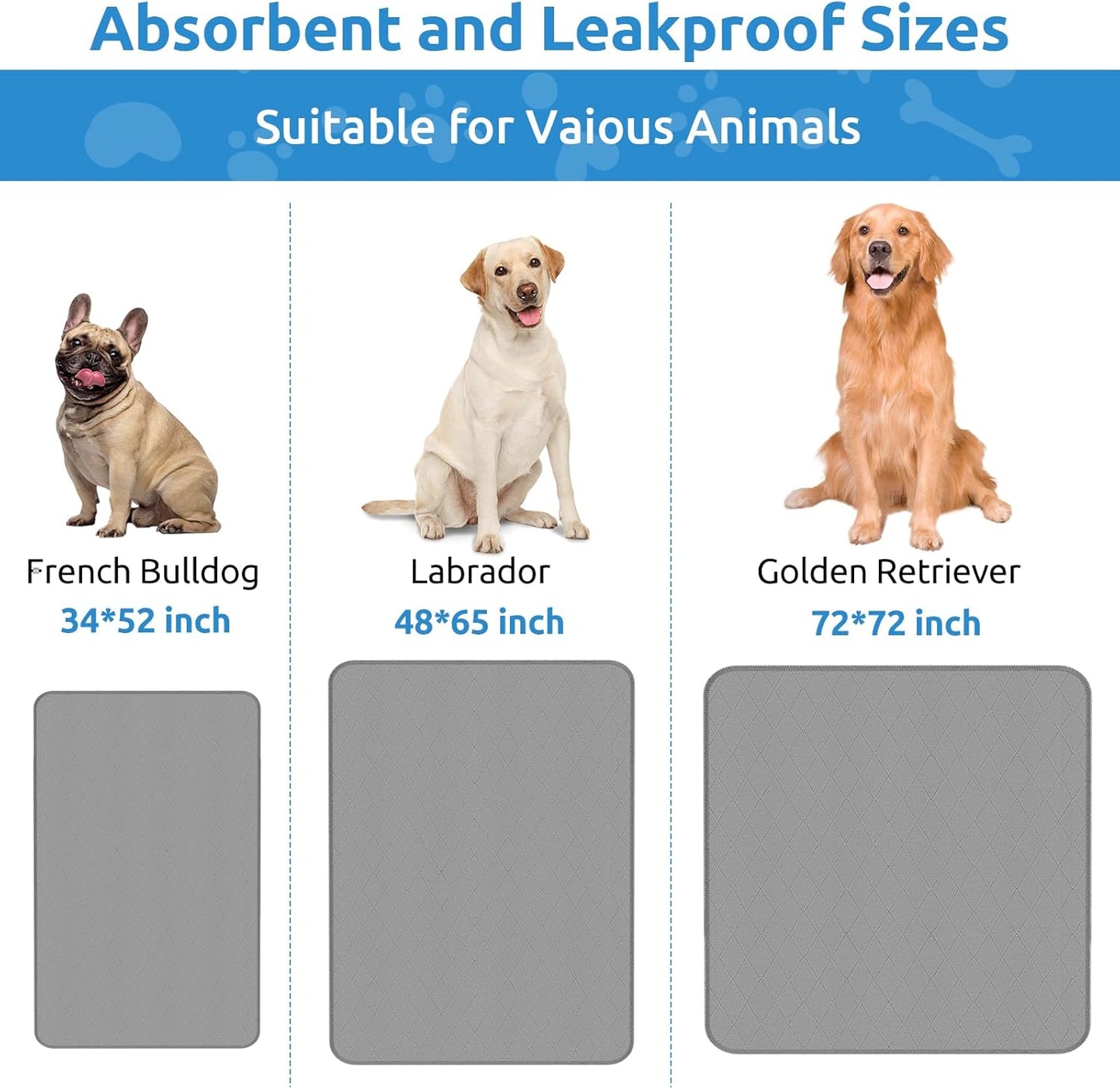 Washable Reusable Dog Pee Pads, 34"x52" Absorbent & Waterproof Puppy Training Pad for Crate, Playpen & Carpet, Large Potty Pads for Dogs, Cats & Small Pets