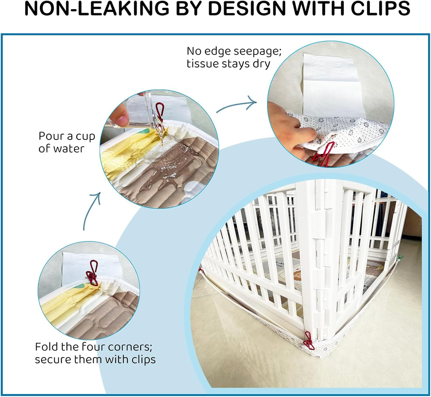 Washable Pee Pads with 4 Clips,39"x39",2-Pack,Quick-Absorbent Leakproof Non-Slip Reusable,for Potty Training&Disabled Dog,Fits 36" 4-Panel Playpens,Beds,Cars&Sofas,(Playpen Not Included)