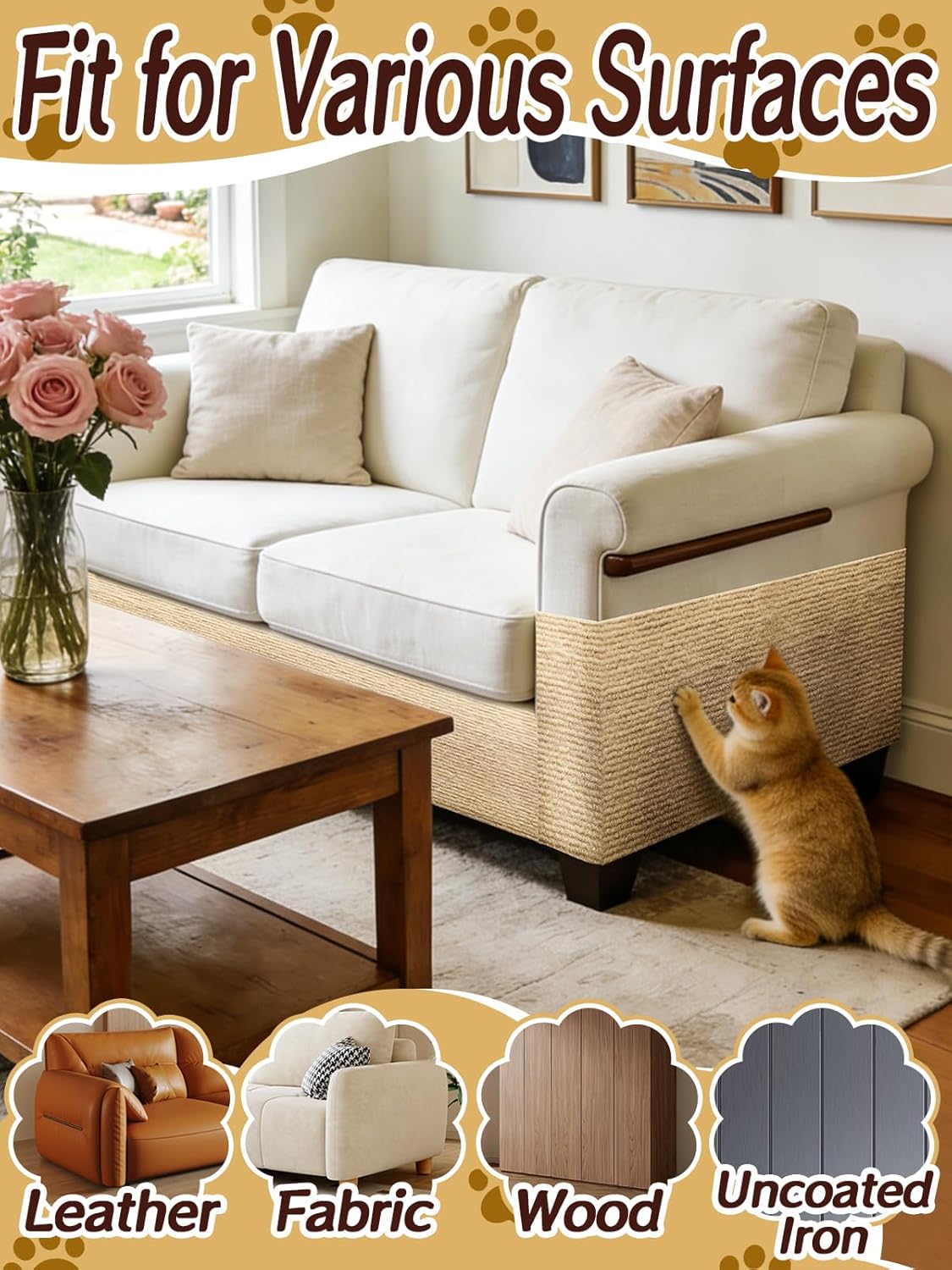 15.7"×78.7" Cat Scratch Furniture Protector - Strong Adhesive & Cuttable Cat Couch Protector for Leather Fabric Furniture Carpet Cats Tree