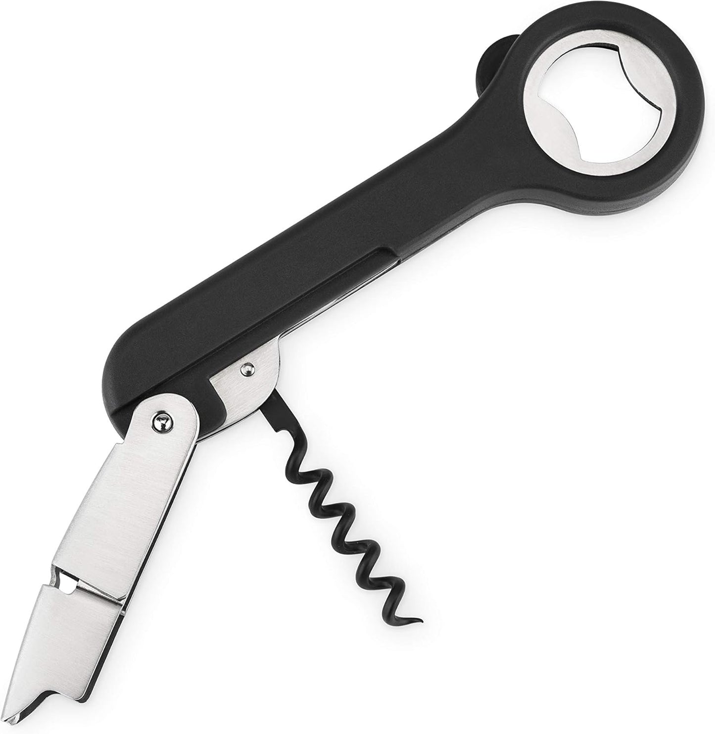 Host Double Hinged Corkscrew, Stainless Steel Bottle Opener and Foil Cutter, Wine Key, Bar Accessories, Set of 1, Black