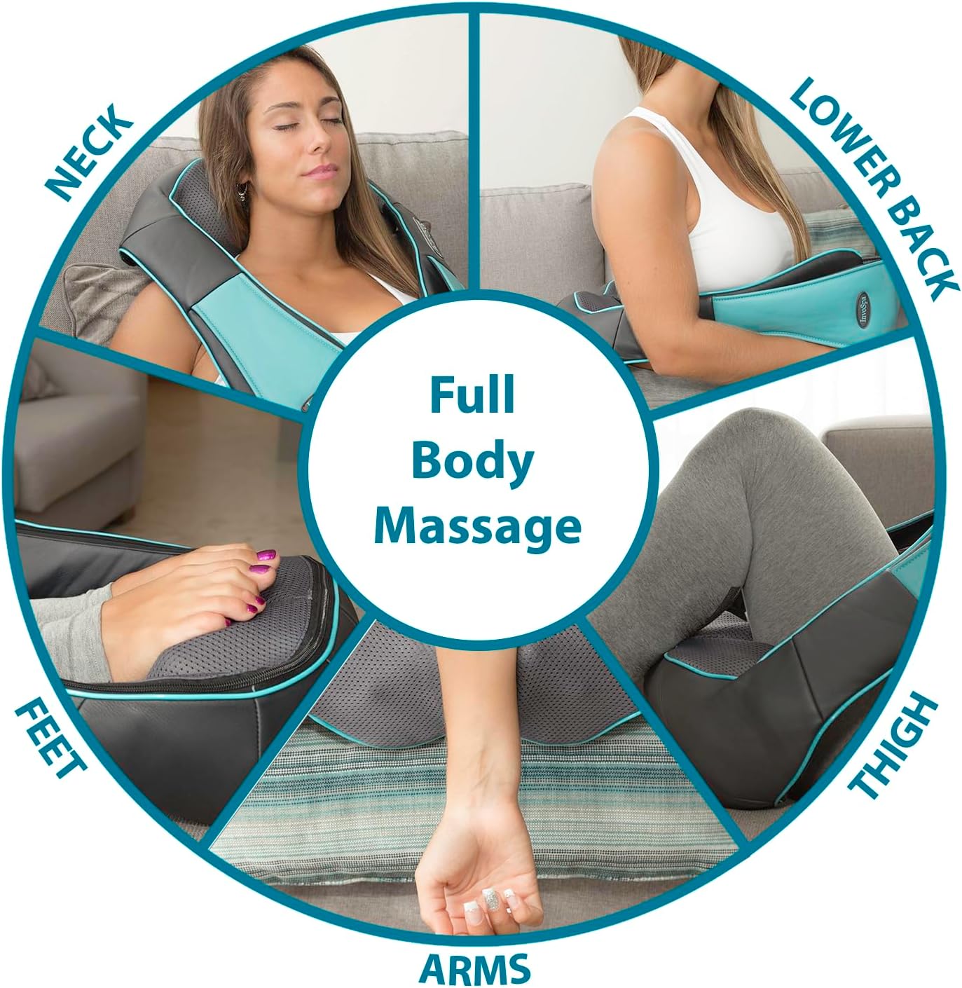 InvoSpa Shiatsu Neck and Back Massager with Heat - Deep Kneading Pillow for Massage - Electric Full Body Massager