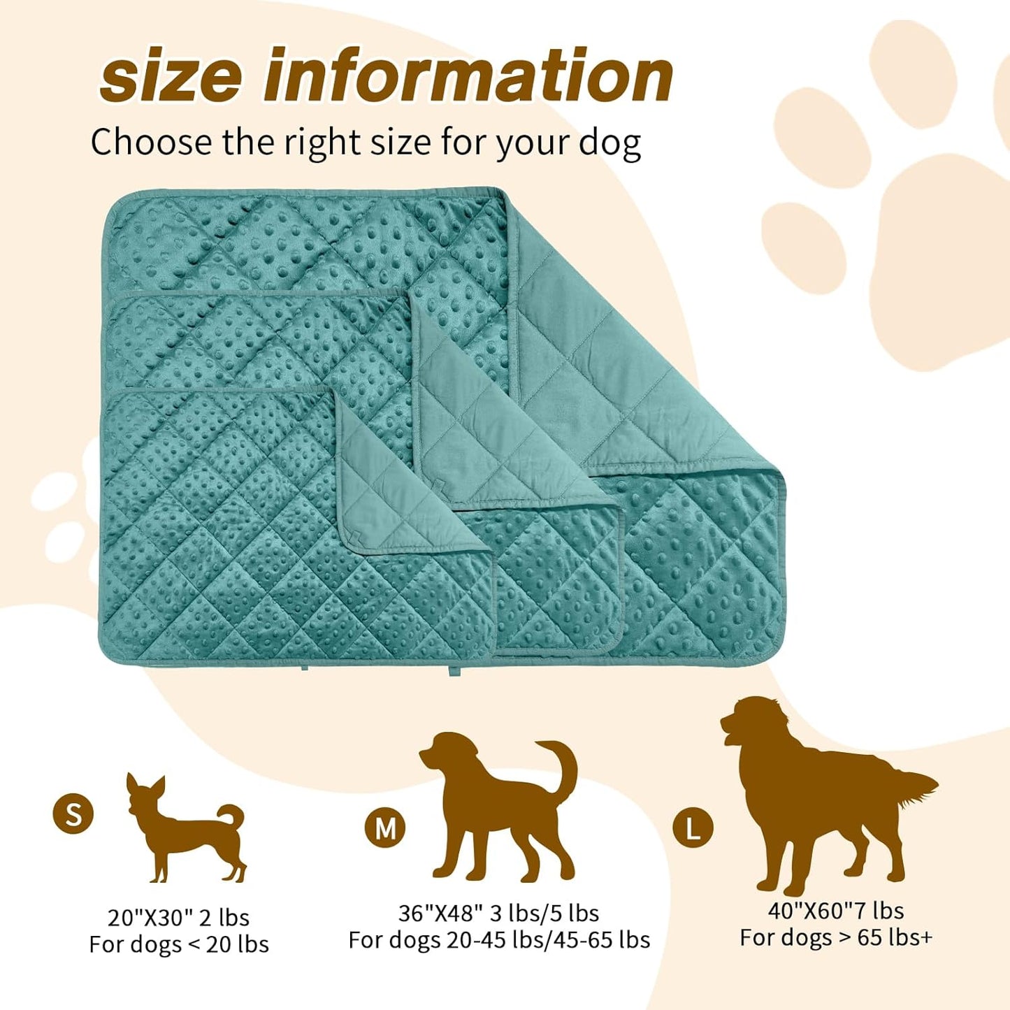 yescool Weighted Blanket for Dogs, 7 lb Thunder Blankets Shirt for Dogs, 40 x 60 inch Large Puppy Blanket for 65-100lb, Weighted Pet Blankets for Thunderstorms, Fireworks and Construction Noise, Teal