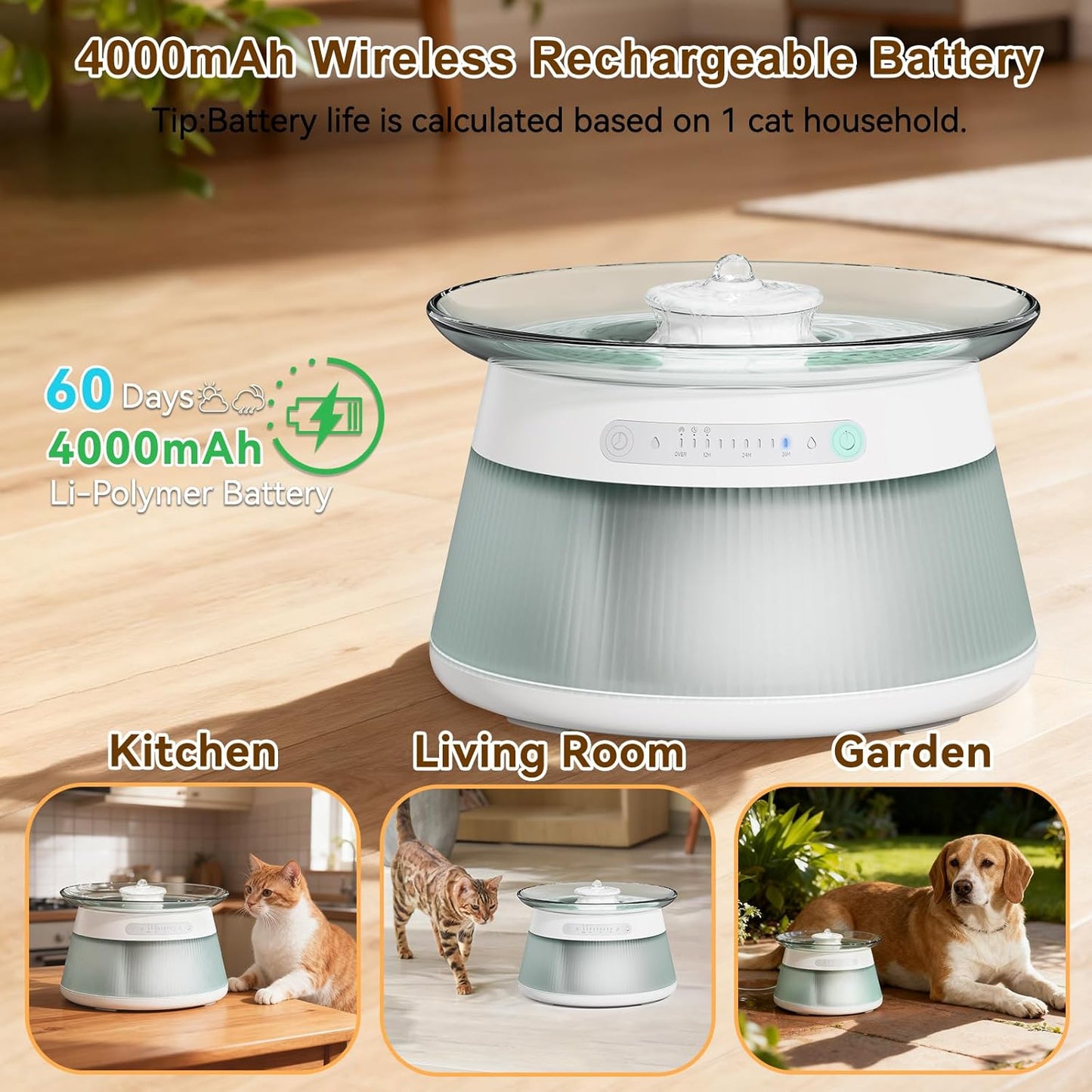 Glass Smart Cat Water Fountain,Filterless Pet Water Fountain No Filter,Ultra Silent Cat Fountains,Separation Design