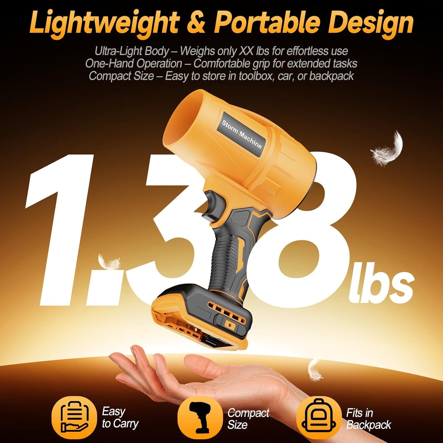 Cordless Leaf & Dust Blower Compatible with DEWALT 20V Battery, Jet Fan with Brushless Motor, Handheld Air Blower for Car Drying, Lawn Care, Home Cleaning (Tool Only，No Battery)