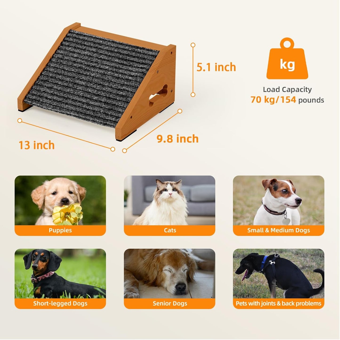 4 Pack Wooden Dog Ramp for Stairs Suits for Small Medium Dogs Cats, Pet Steps Stairs for Staircase for Dogs Cats Brown,Need Installation,13 * 9.8 * 5.1 inch
