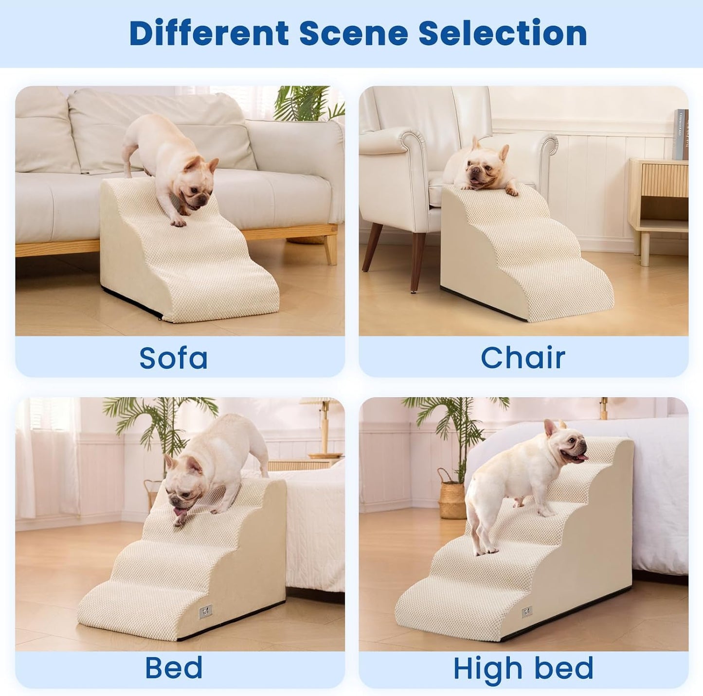 5 Step Dog Stairs for High Bed – Pet Steps for Small Dogs, Non-Slip Dog Ramp with Washable Cover, Pet Ladder for High Beds,Beige