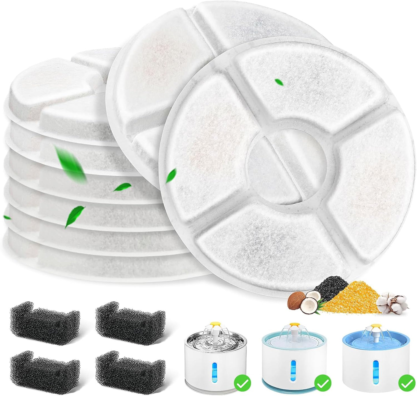 12 Pack Cat Water Fountain Filter, 8 Pcs Cat Fountain Filters Replacement Dia is 5" & 4 Pcs Pre-Filter Sponges for 81oz / 2.4L Round Automatic Pet Water Fountain Dog Dispenser, 3-Filtration System
