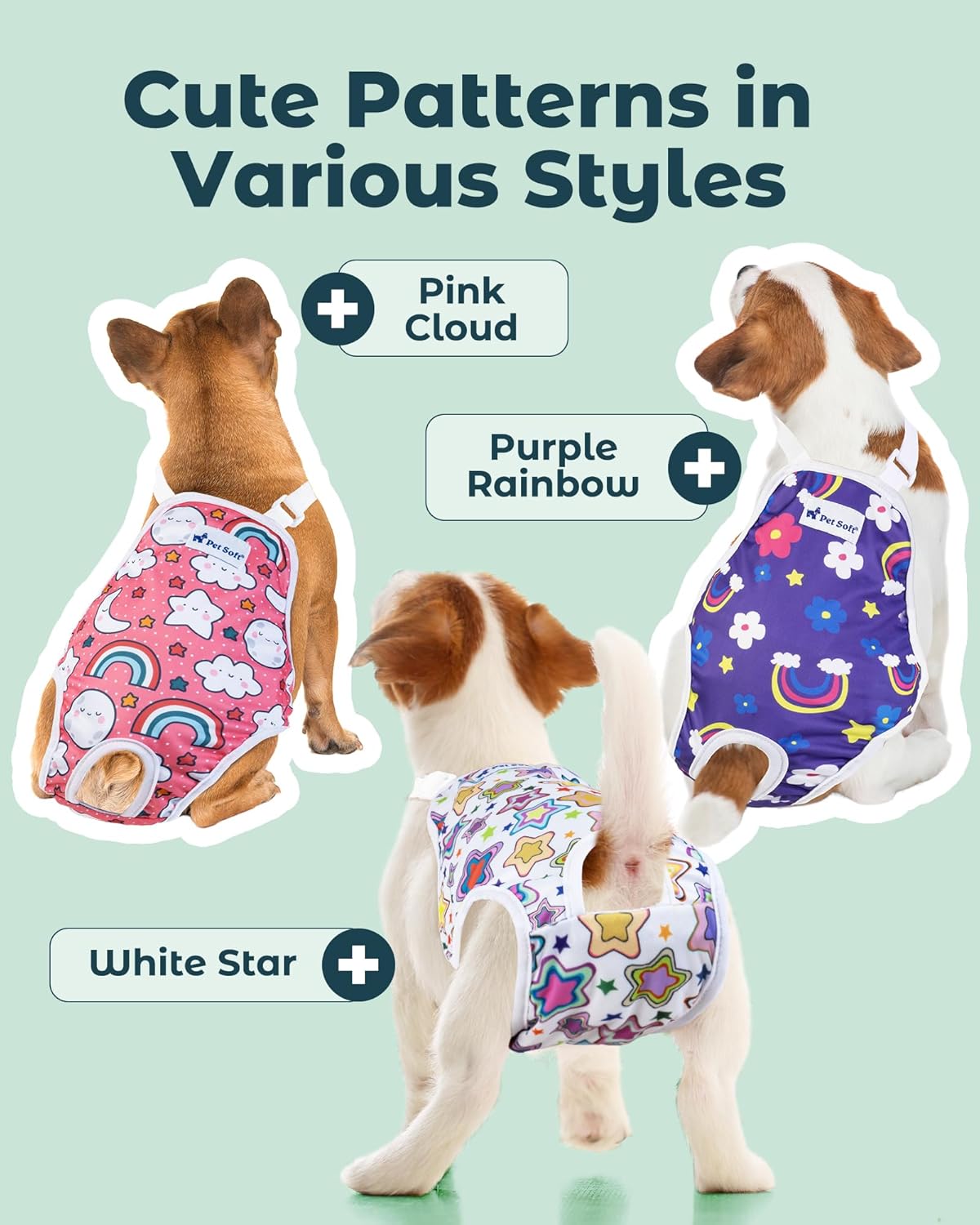 Pet Soft Dog Diapers Female Onesie Sanitary Pantie with Adjustable Suspender, Colorful Pattern Washable Puppy Diapers Female, Super Absorbent Underwear Dog Diaper for Heat (Nature, Mini-Small)