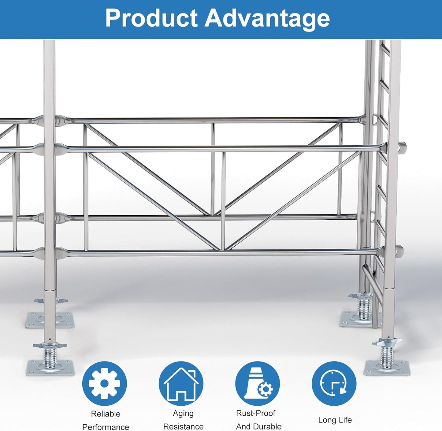 18" Scaffold Adjustable Leveling-Jack Parts - Yzzwer Galvanized Solid Threaded Rod Scaffolding Feet for Baker Style Scaffolding 4 Pack