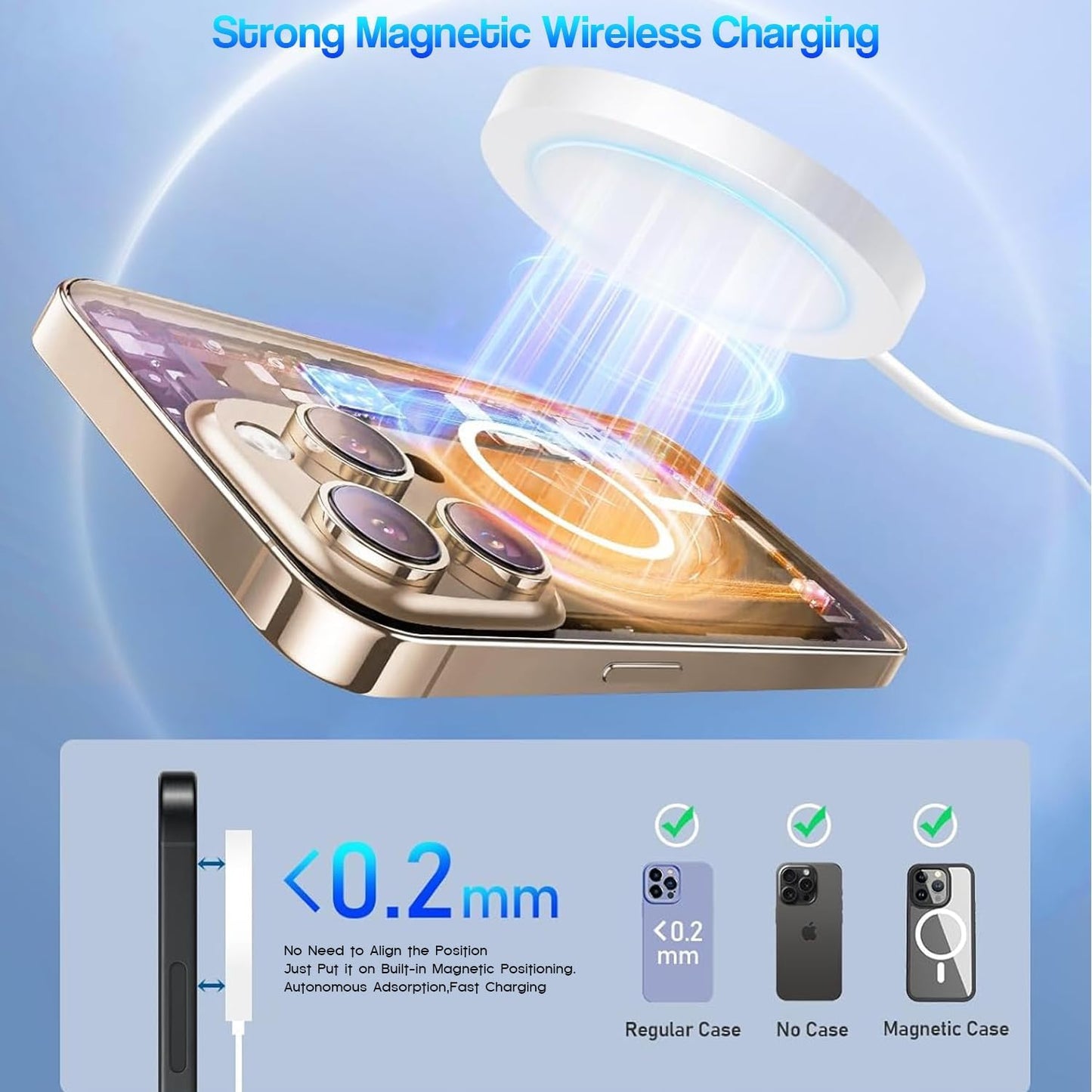 Magnetic Wireless Charger Phone 17 16 15,2Pack 6FT 15W Fast Magnetic Charger with USB C Fast Charging Block Compatible with iPhone 17/17 Air/16/16 Pro/Pro Max/15/14/13/Plus/Pro/Pro Max,AirPods 3/Pro 2