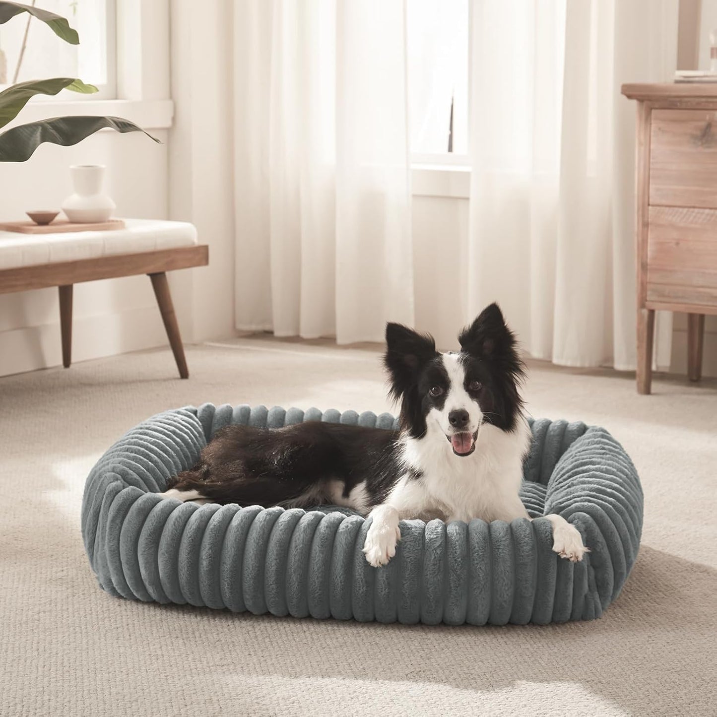 FURTIME Dog Bed for Small Dogs, Washable Orthopedic Dog Bed with Removable Cover, Rectangle Soft Calming Sleeping Puppy Bed Durable Pet Cuddler with Anti-Slip Bottom, Grey, S (20"x19"x6")