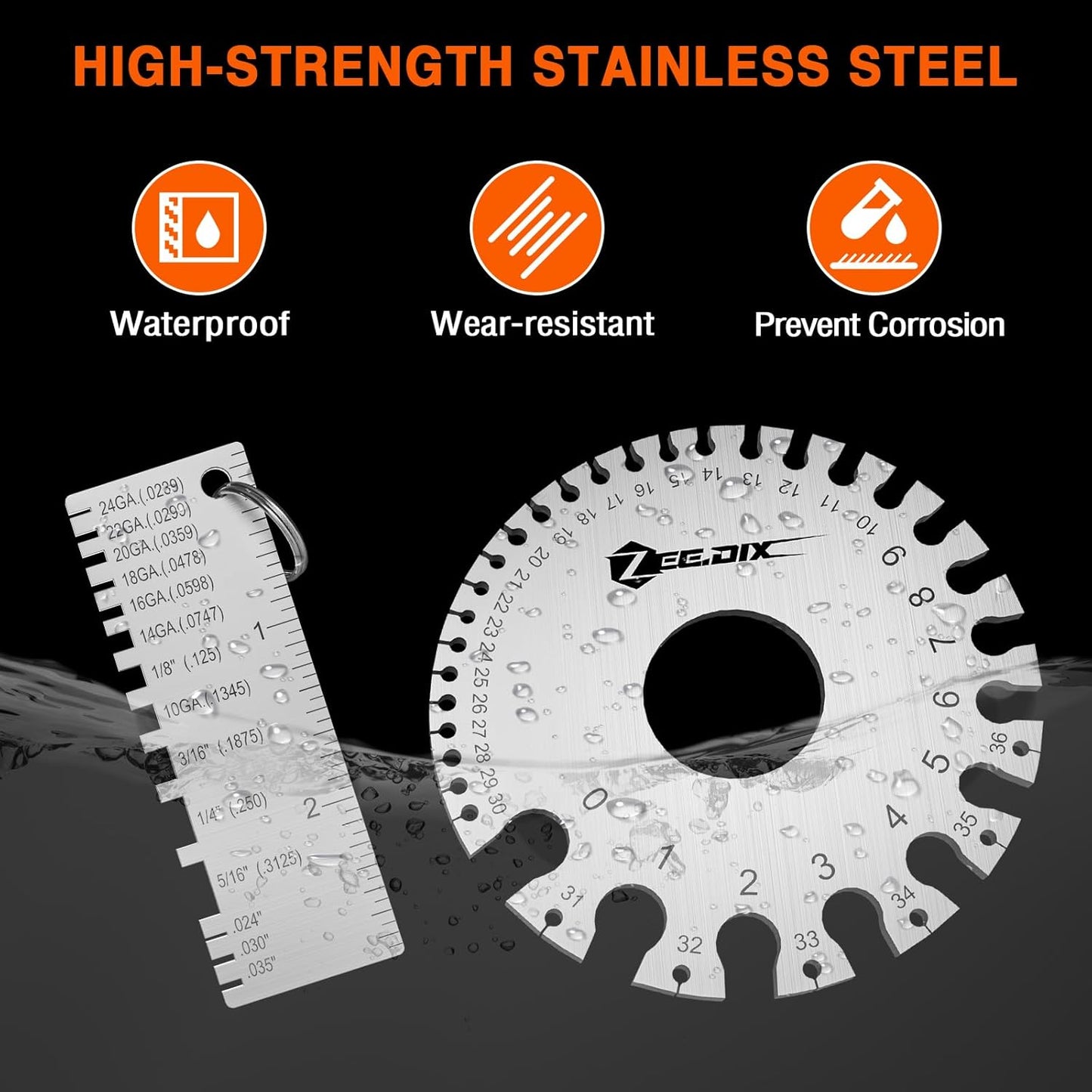 ZeeDix Wire Gauge Measuring Tool (2 Pcs) - Round Dual Sided Metal Sheet Gage & Metal Sheet Thickness Gauge, Stainless Sheet Wire Size Chart & Welding Measurement Tool