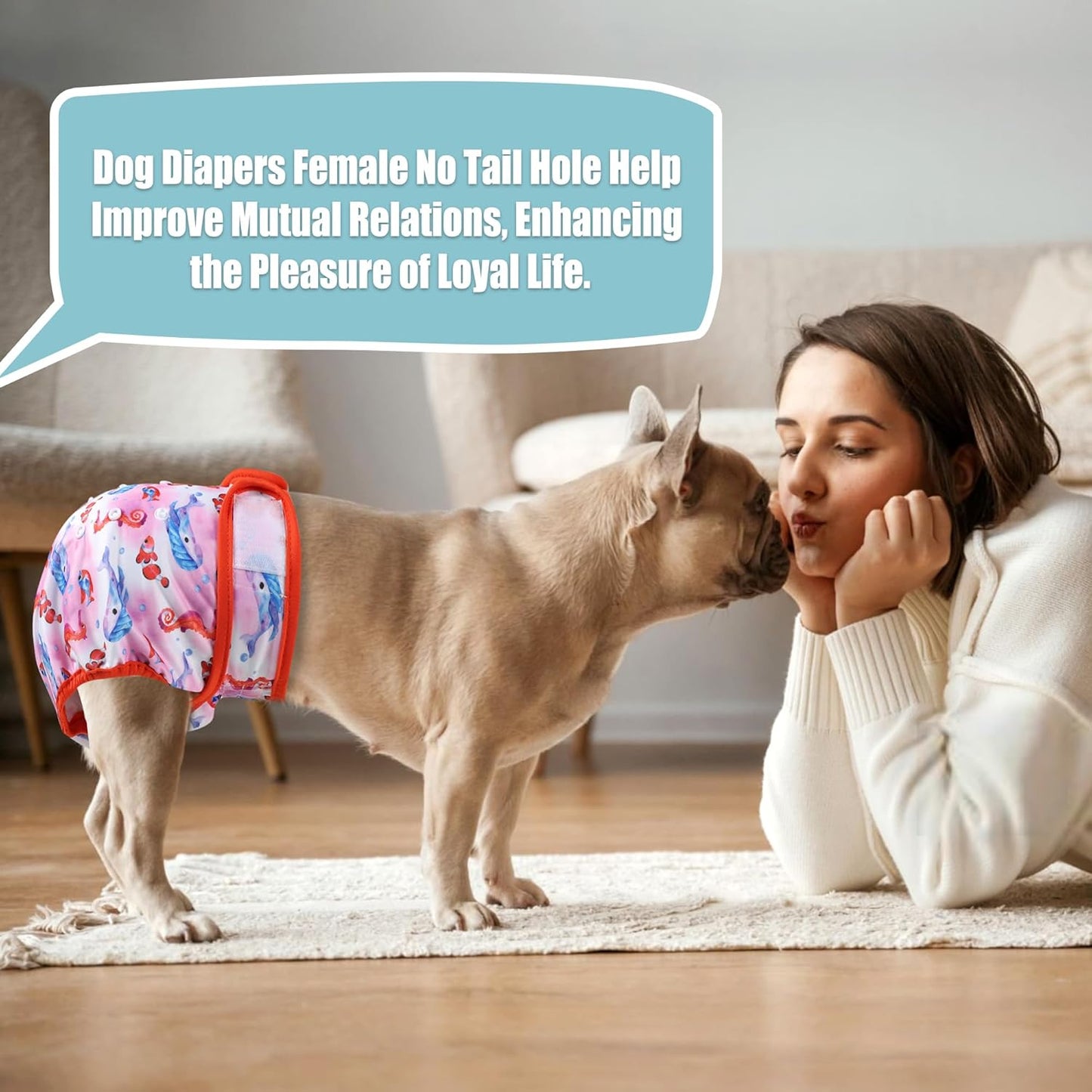 wegreeco Frenchie Dog Diapers Female No Tail Hole,Washable Pet French Puppy Bulldog Diapers Female for Period Heat,Reusable Doggy Doggie Dog Diapers （Ocean of Flowers Medium）