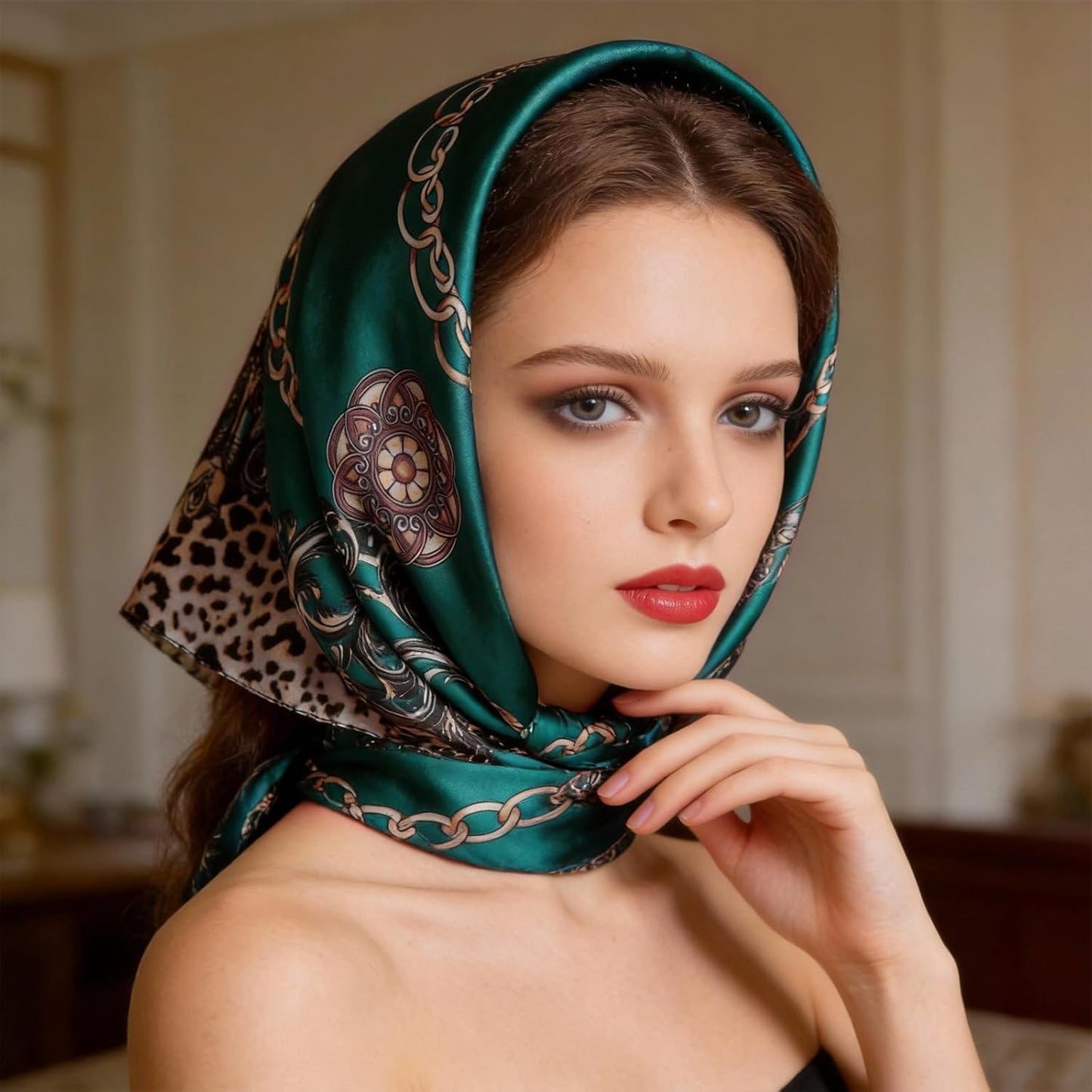 Ciormis 35" Silk Head Scarf for Women, 4 Pcs Satin Hair Scarf Square Silk Bandana Top Neck Scarves Hair Wraps for Sleeping