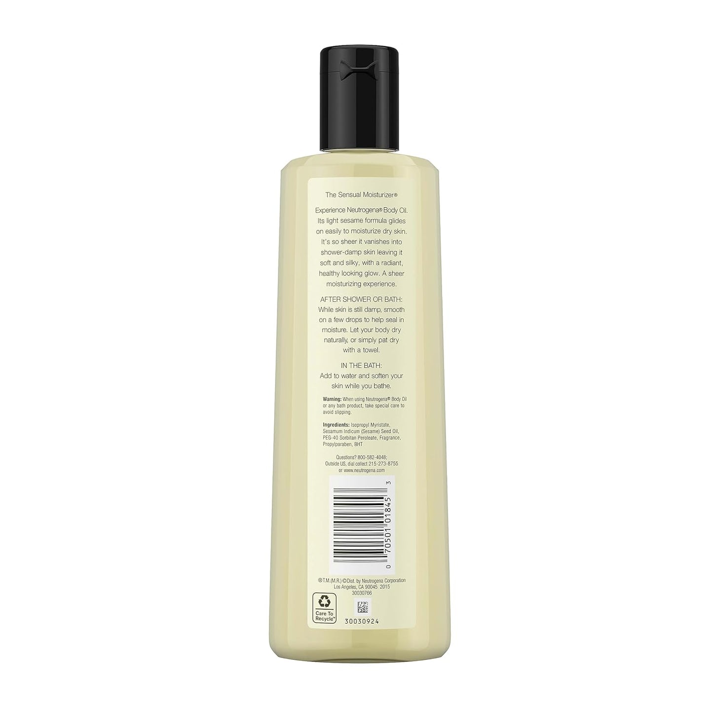 Neutrogena Body Oil Light Sesame Formula, 16 fl oz, Radiant Glow Moisturizer for Dry Skin, Bath & Shower Oil For Smooth and Hydrated Skin