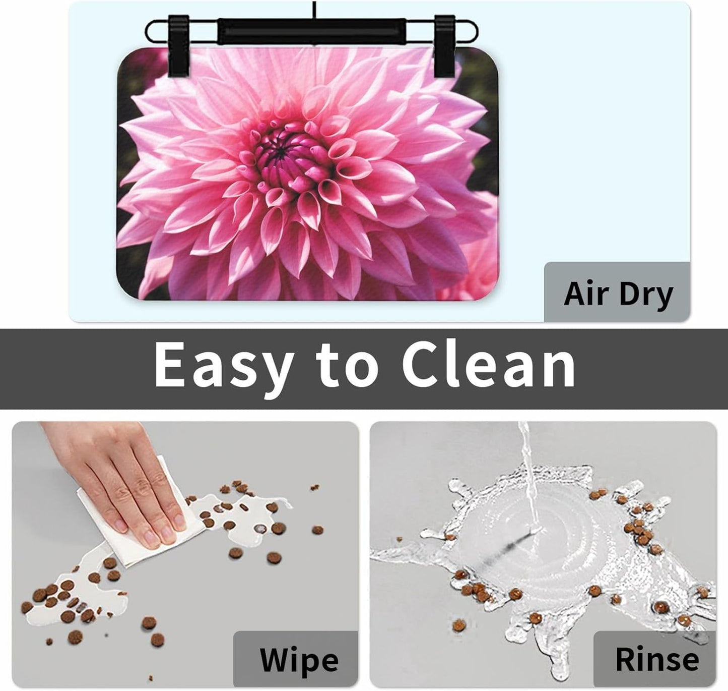 Pet Feeding Mat Leather Dog Food Mat Waterproof Pet Tablecloth Floral Dahlia Flower Pet Placemat for Dogs Absorbent Dog Bowl Mat Anti-Slip Dogs Mats for Food and Water